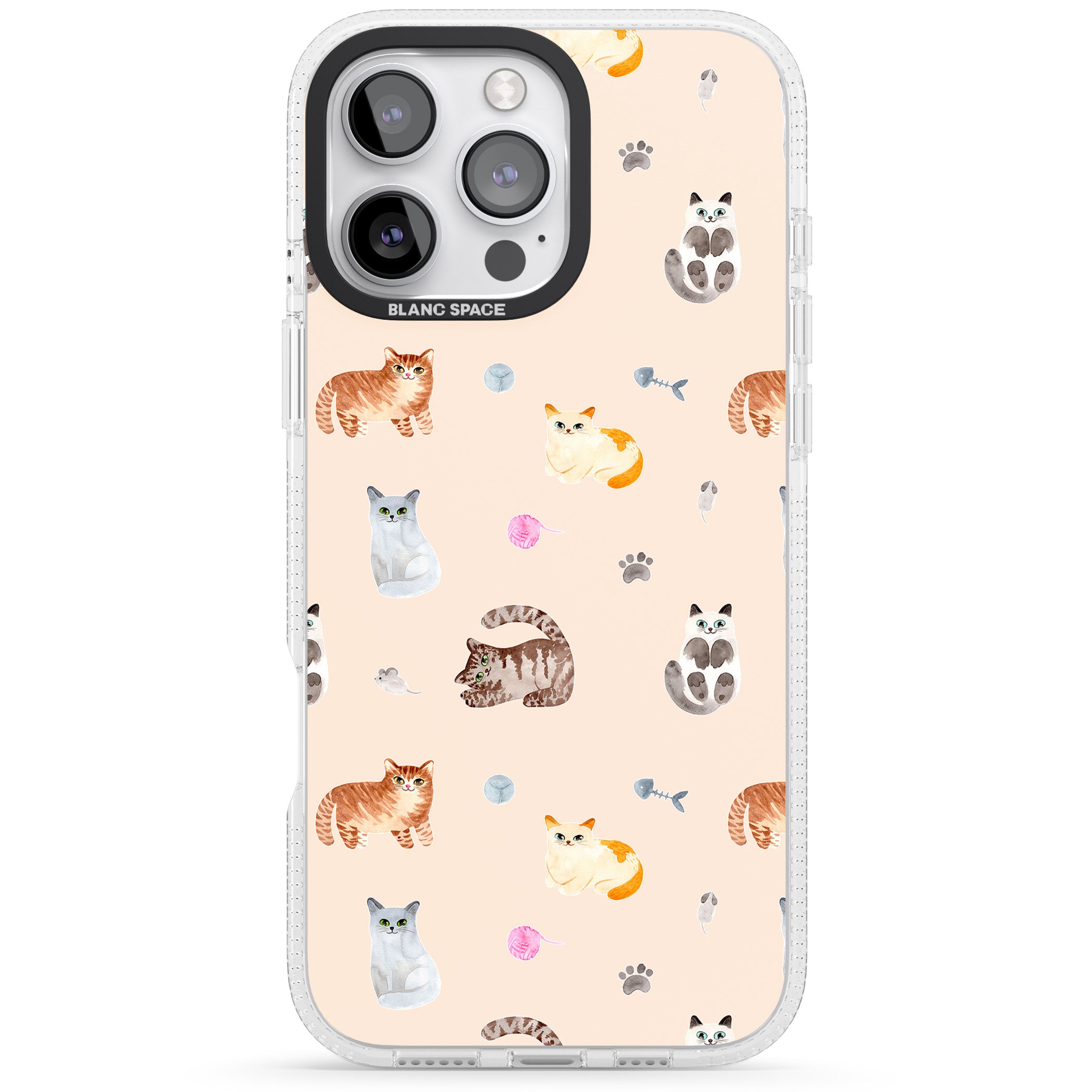 Cats with Toys iPhone 16 Pro Max / 16 Pro Clear Case Impact Air - Blanc Space