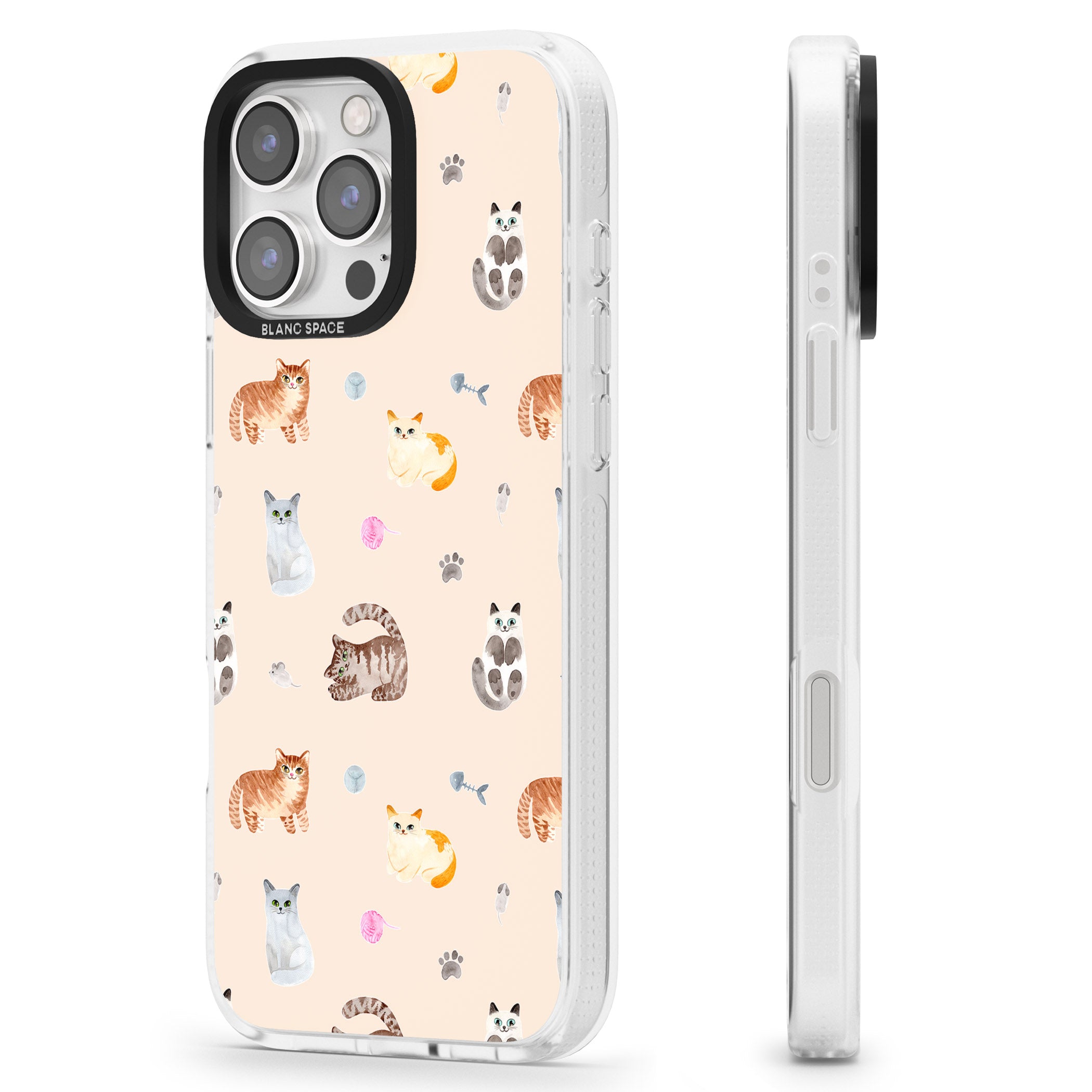 Cats with Toys iPhone 16 Pro Max / 16 Pro Clear Case Impact Air - Blanc Space