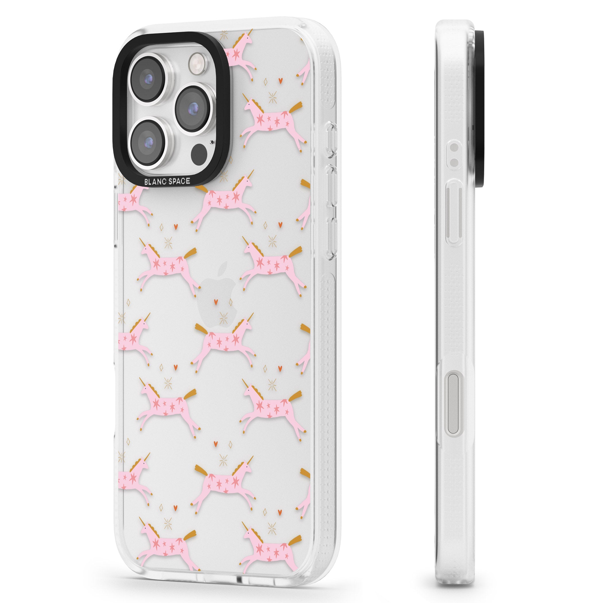 Pink Unicorns iPhone 16 Pro Max / 16 Pro Clear Case Impact Air - Blanc Space