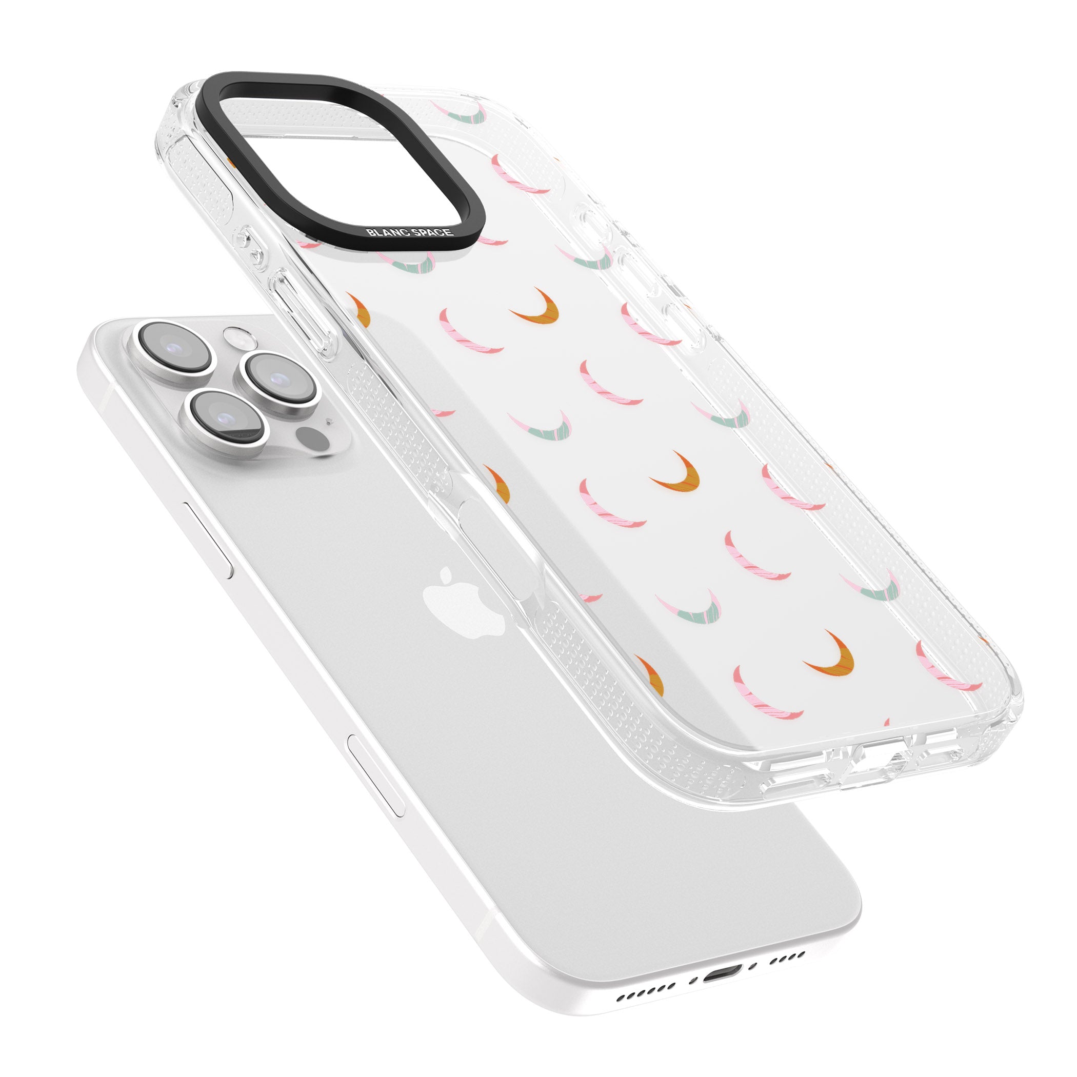 Colourful Crescent Moons iPhone 16 Pro Max / 16 Pro Clear Case Impact Air - Blanc Space