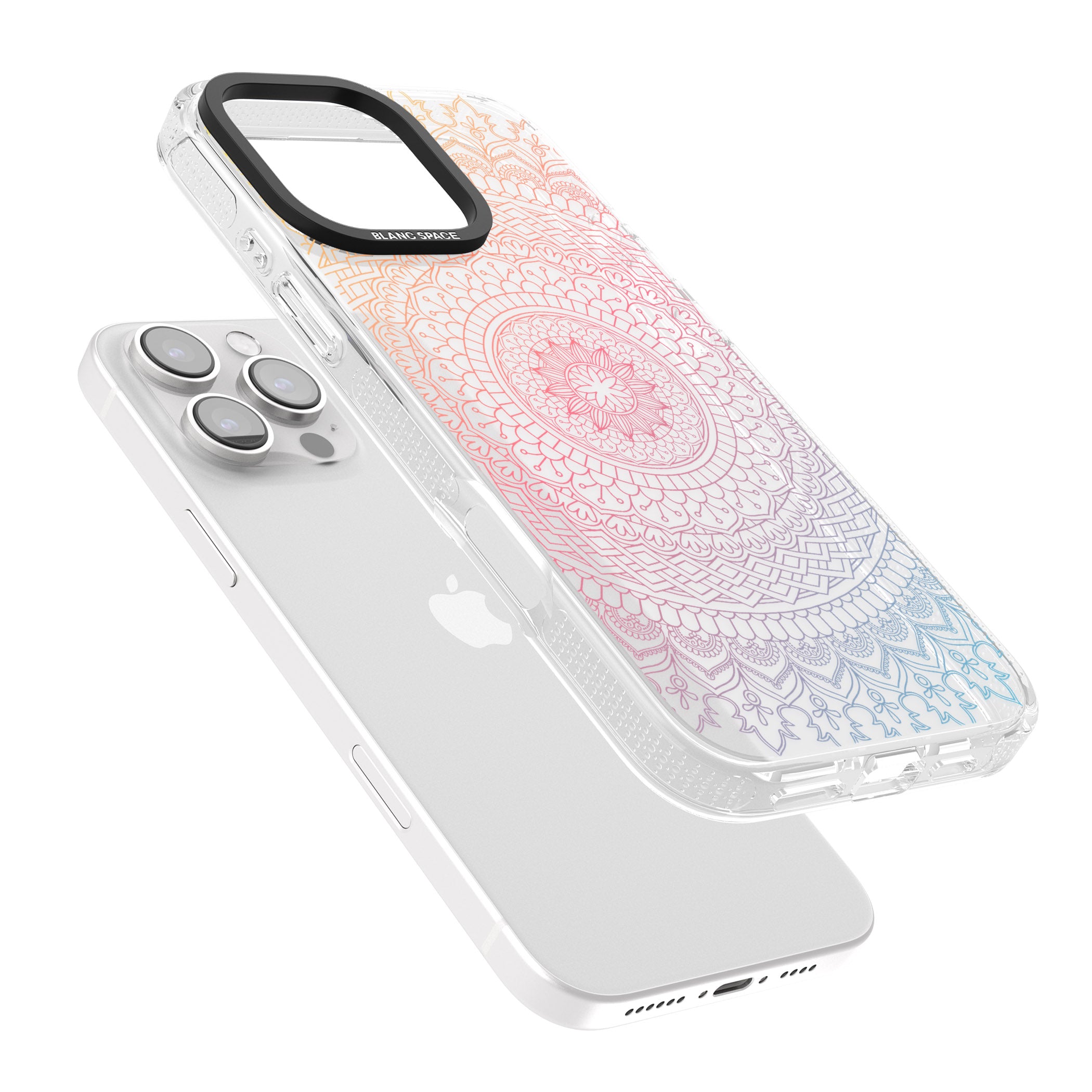 Large Rainbow Mandala iPhone 16 Pro Max / 16 Pro Clear Case Impact Air - Blanc Space