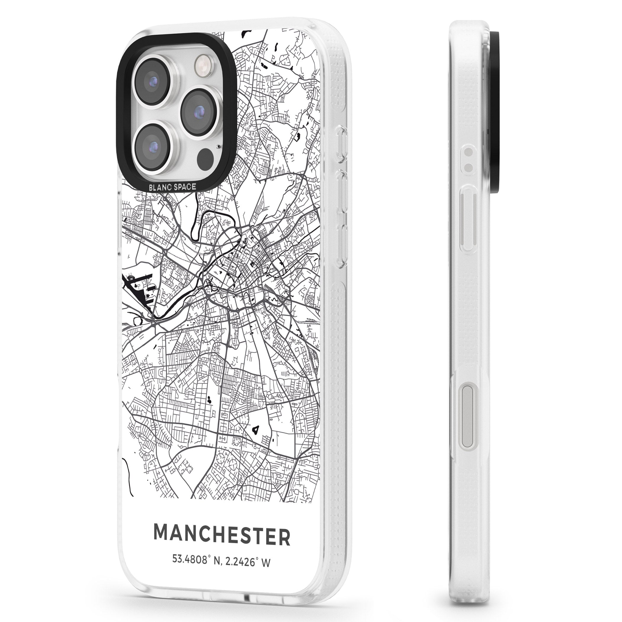 Map of Manchester, England iPhone 16 Pro Max / 16 Pro Clear Case Impact Air - Blanc Space