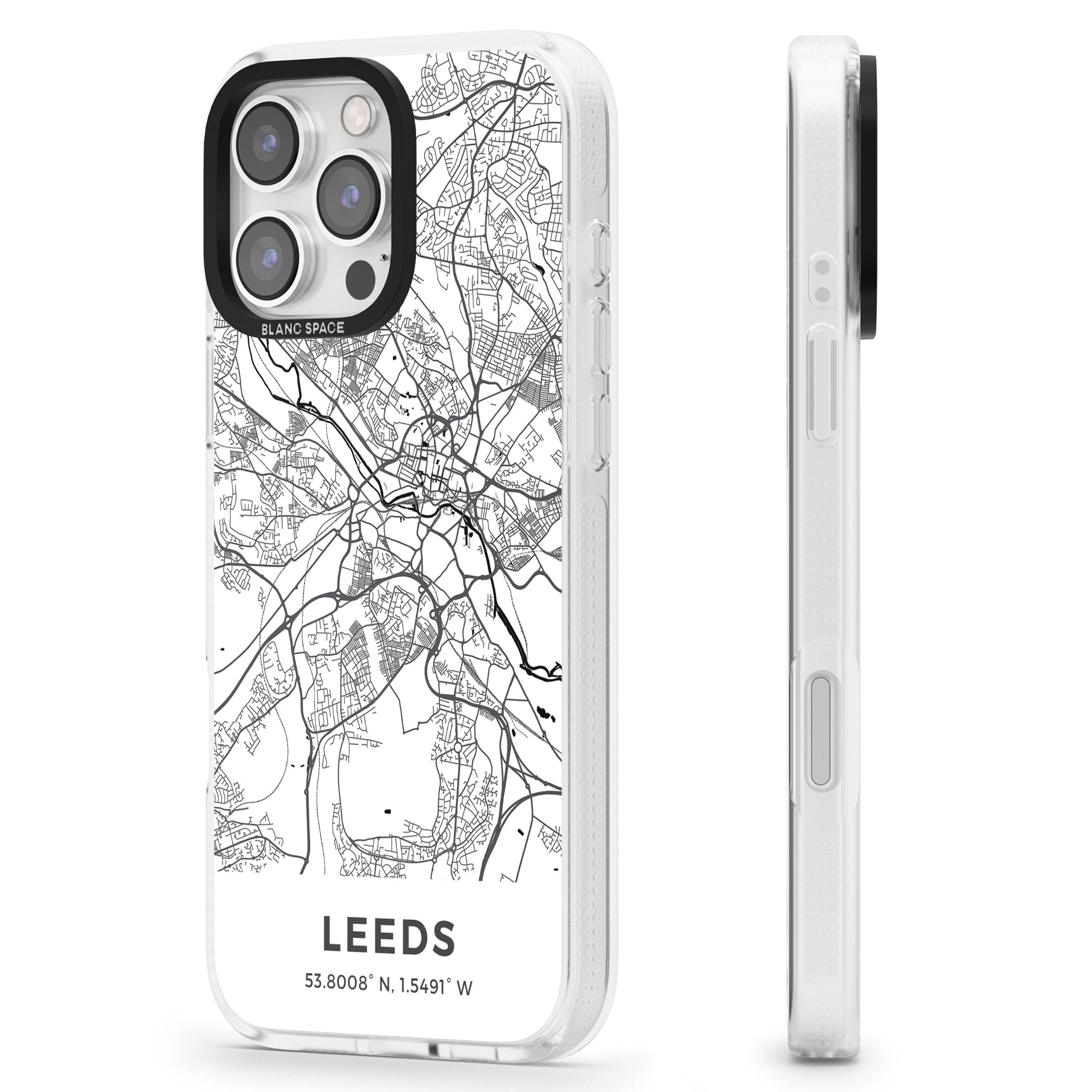 Map of Leeds, England iPhone 16 Pro Max / 16 Pro Clear Case Impact Air - Blanc Space
