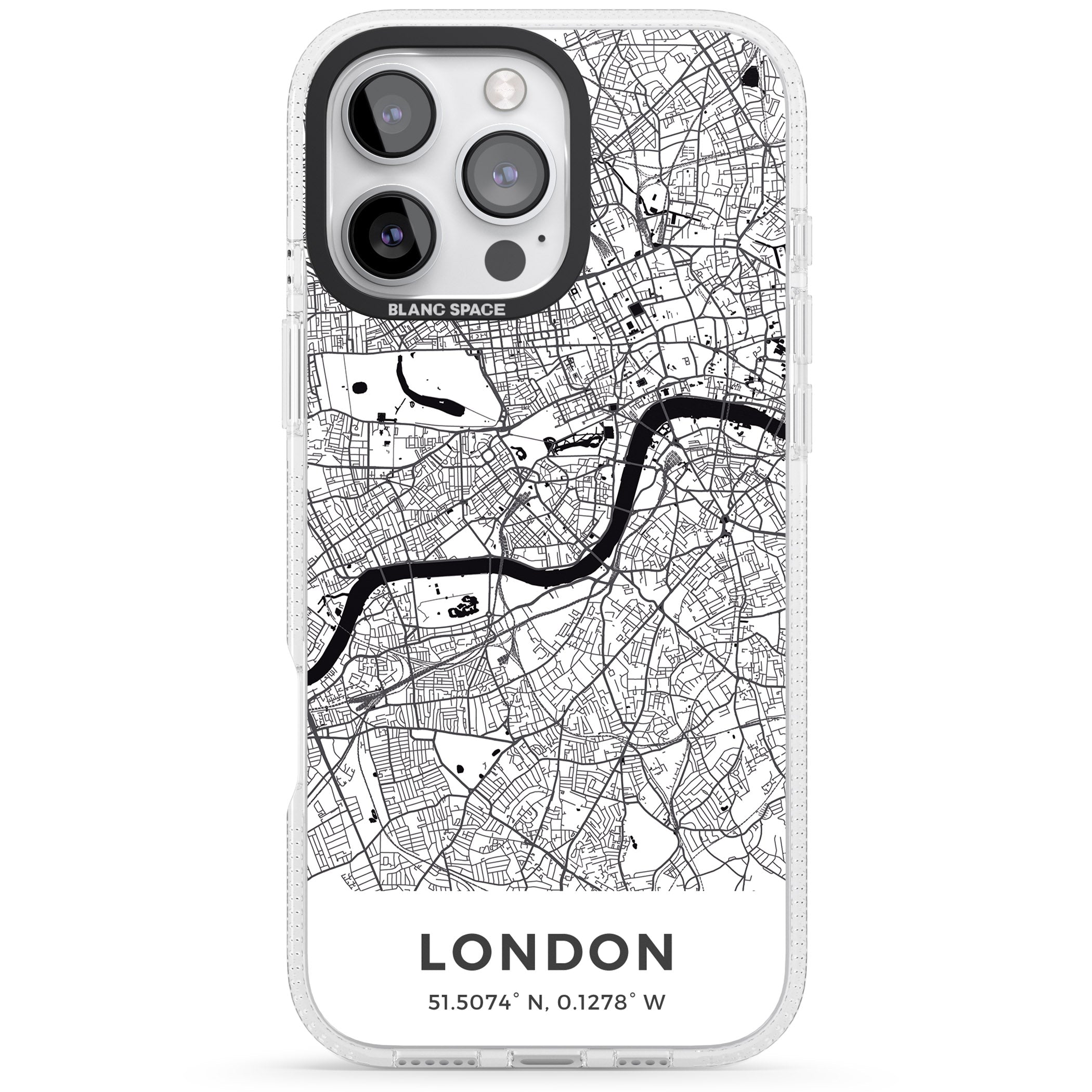 Map of London, England iPhone 16 Pro Max / 16 Pro Clear Case Impact Air - Blanc Space