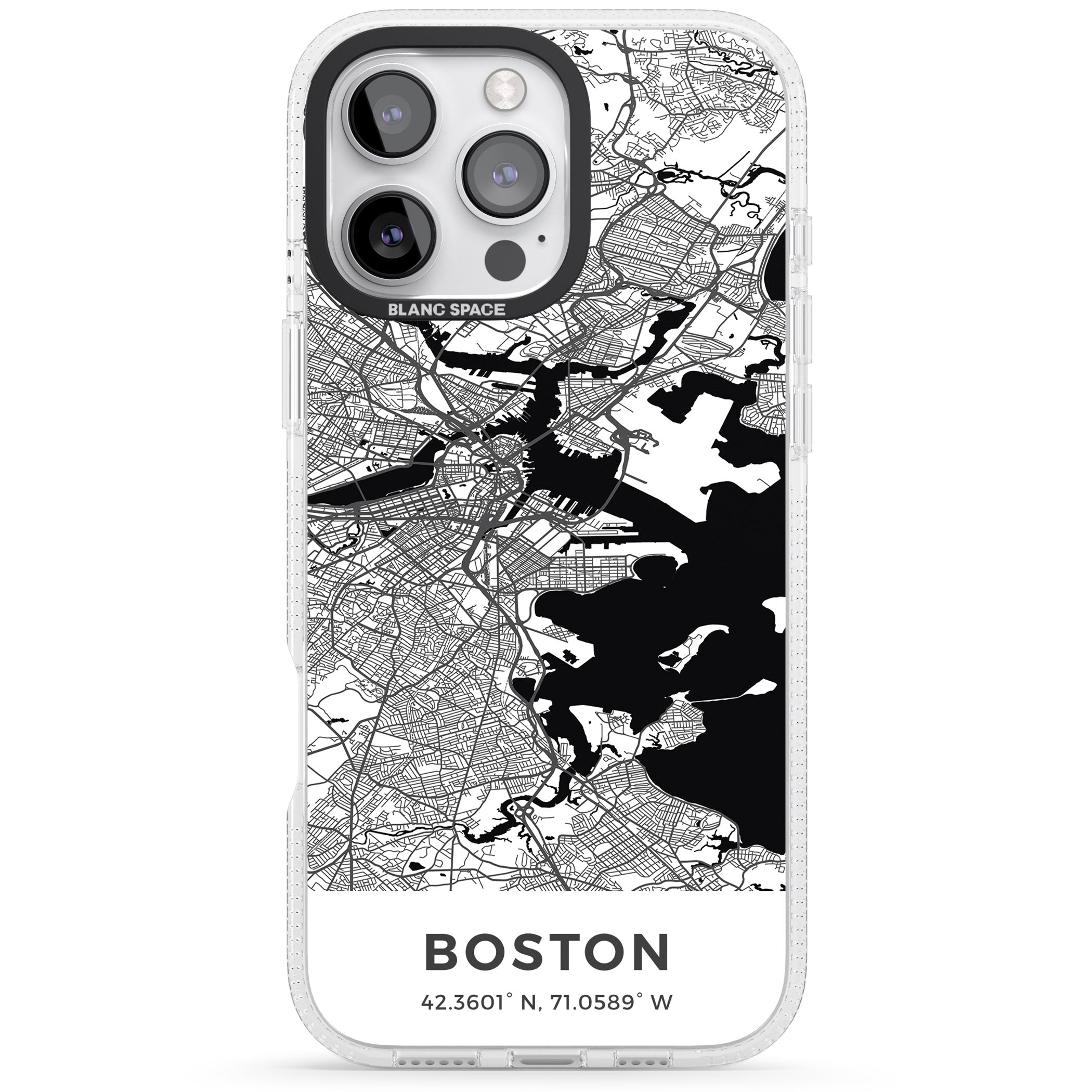 Map of Boston, Massachusetts iPhone 16 Pro Max / 16 Pro Clear Case Impact Air - Blanc Space