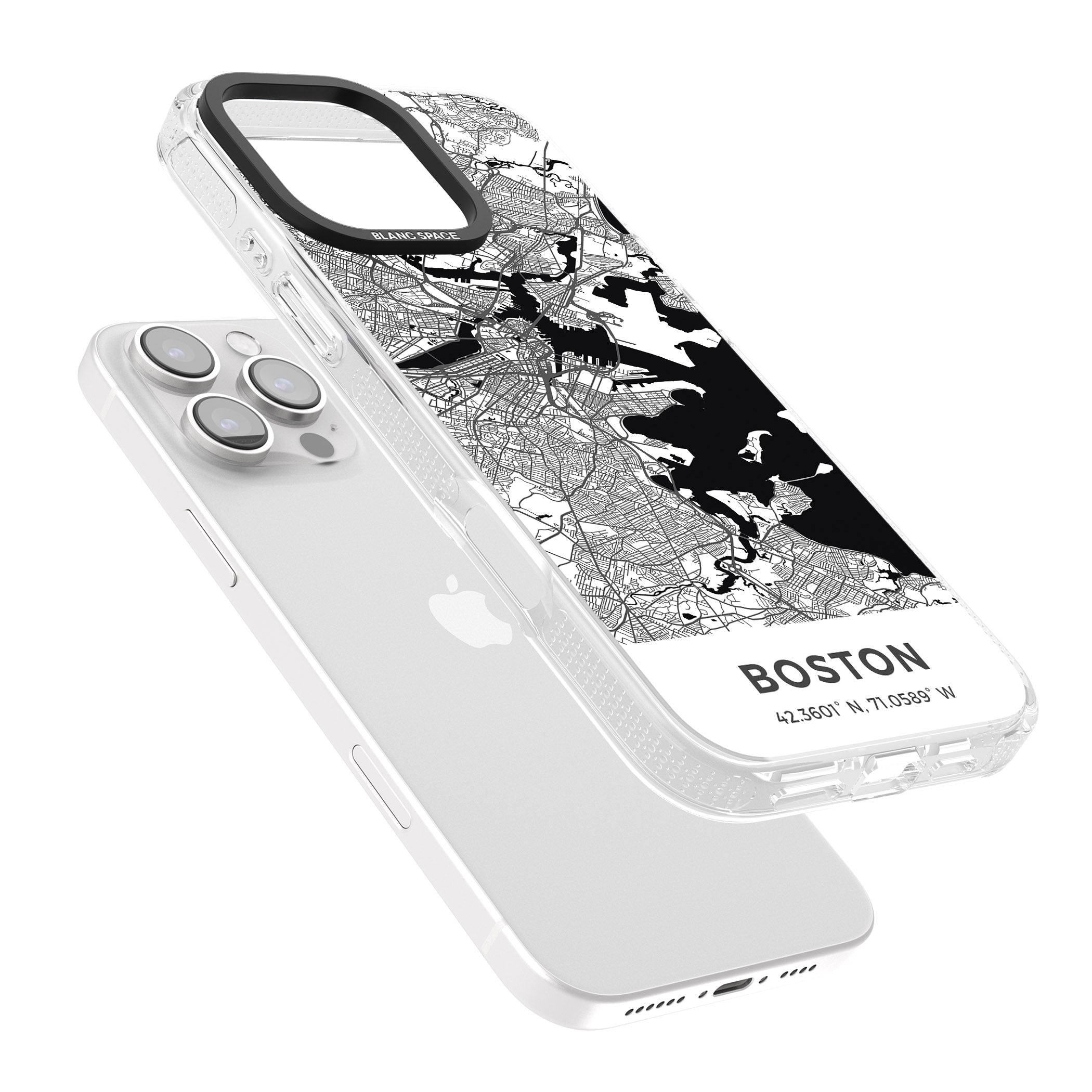Map of Boston, Massachusetts iPhone 16 Pro Max / 16 Pro Clear Case Impact Air - Blanc Space