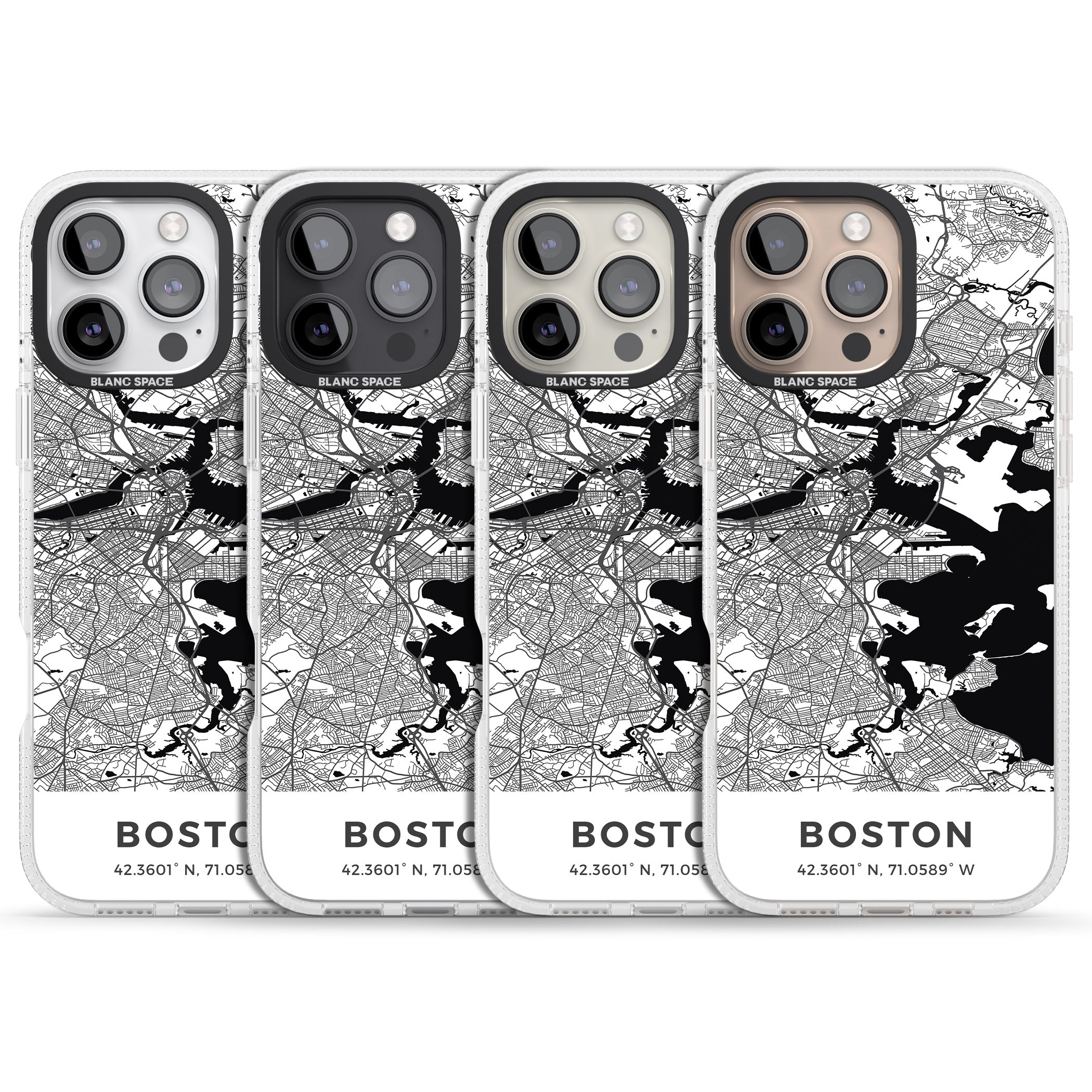 Map of Boston, Massachusetts iPhone 16 Pro Max / 16 Pro Clear Case Impact Air - Blanc Space