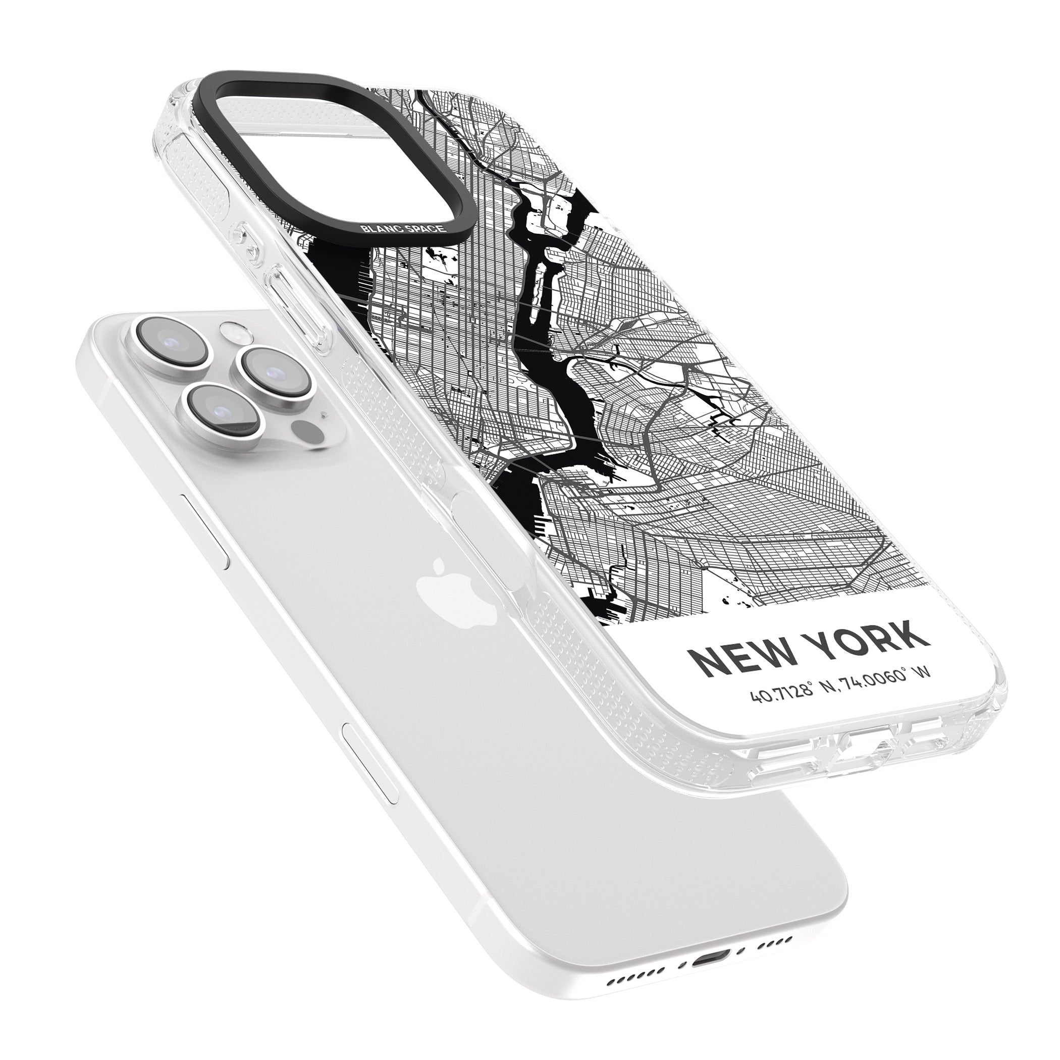Map of New York, New York iPhone 16 Pro Max / 16 Pro Clear Case Impact Air - Blanc Space