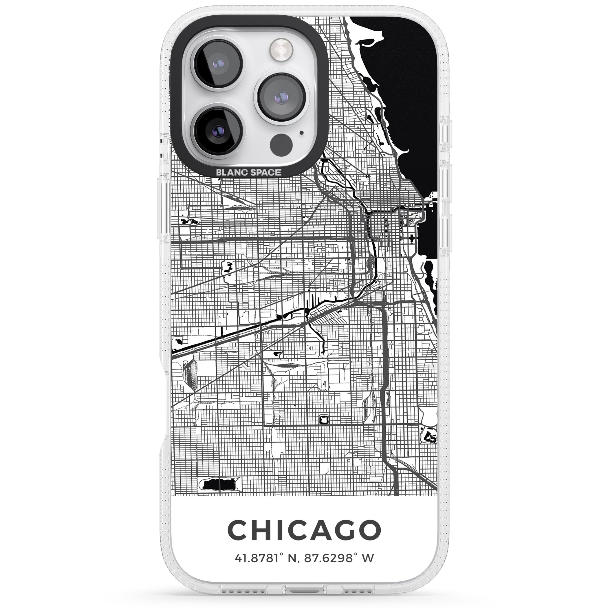 Map of Chicago, Illinois iPhone 16 Pro Max / 16 Pro Clear Case Impact Air - Blanc Space