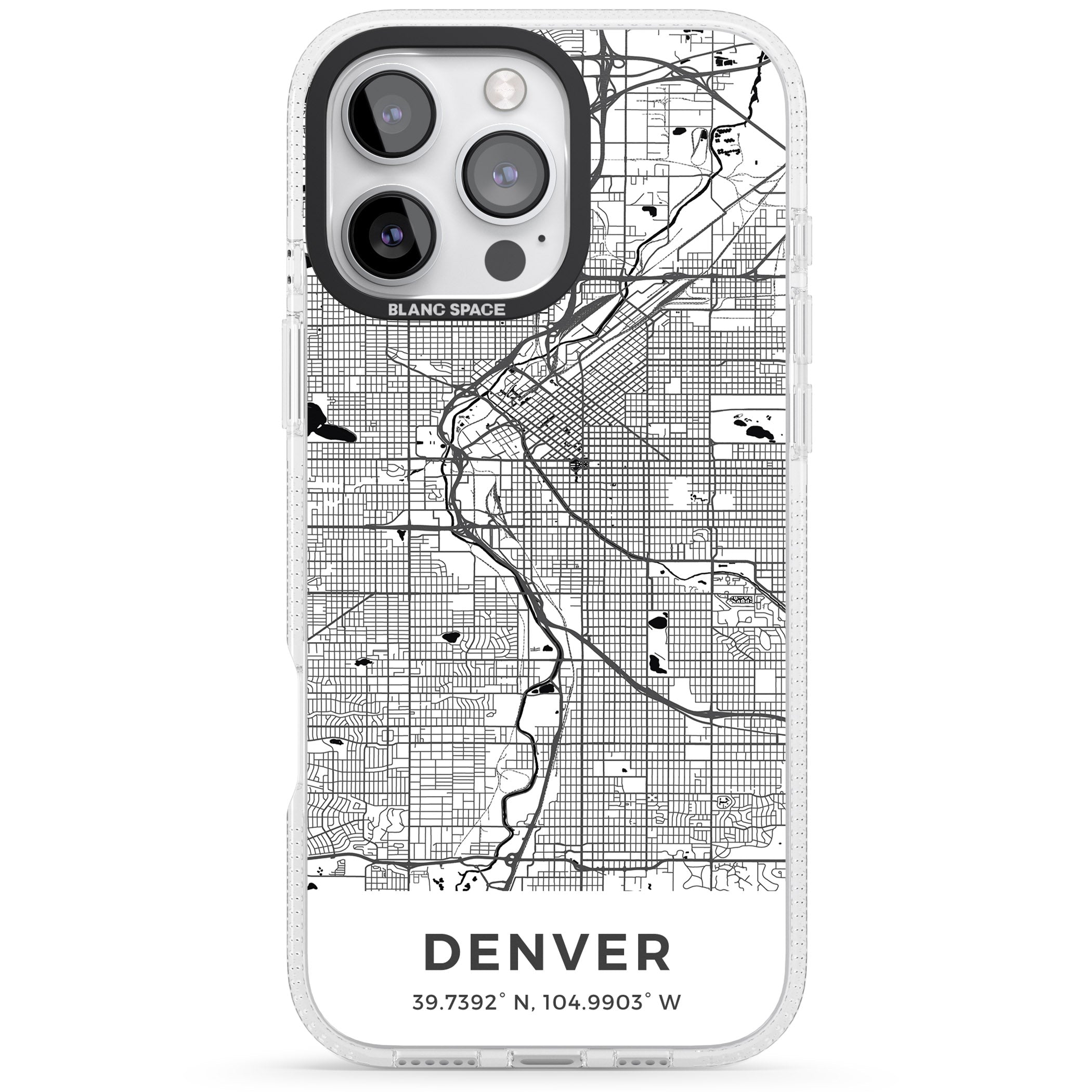 Map of Denver, Colorado iPhone 16 Pro Max / 16 Pro Clear Case Impact Air - Blanc Space
