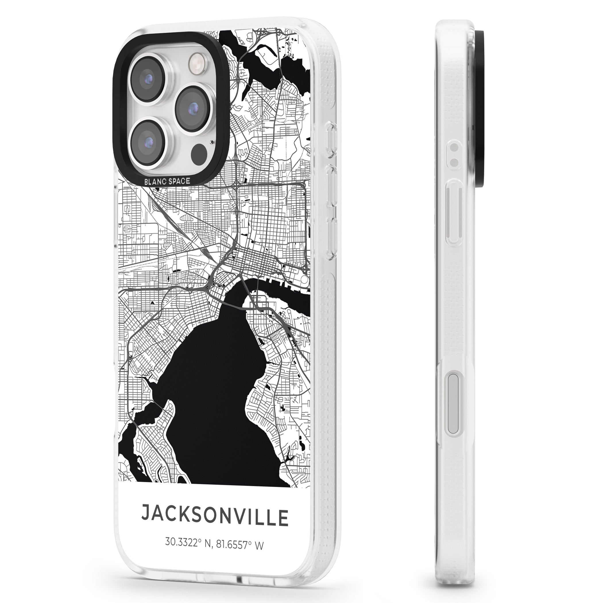 Map of Jacksonville, Florida iPhone 16 Pro Max / 16 Pro Clear Case Impact Air - Blanc Space