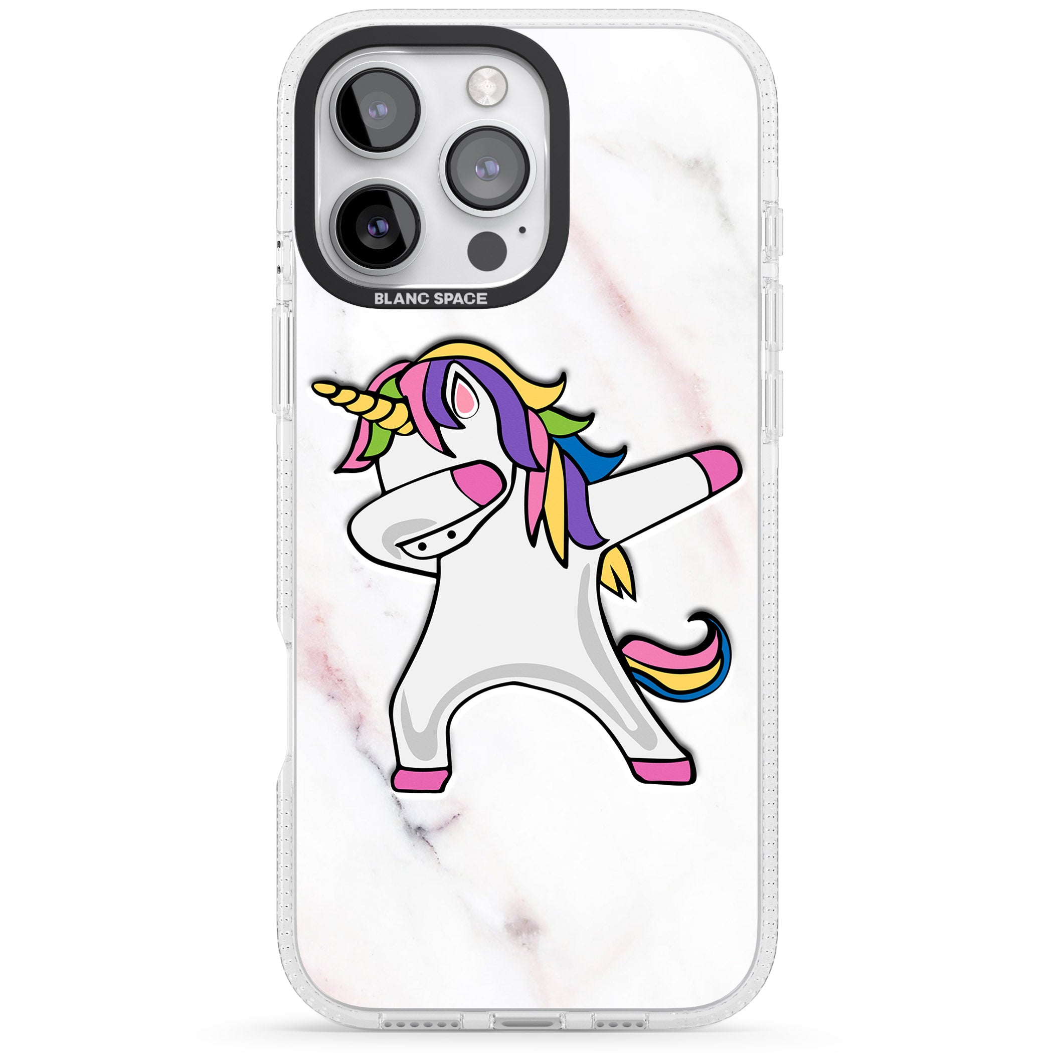 Designer Marble Unicorn Dab iPhone 16 Pro Max / 16 Pro Clear Case Impact Air - Blanc Space