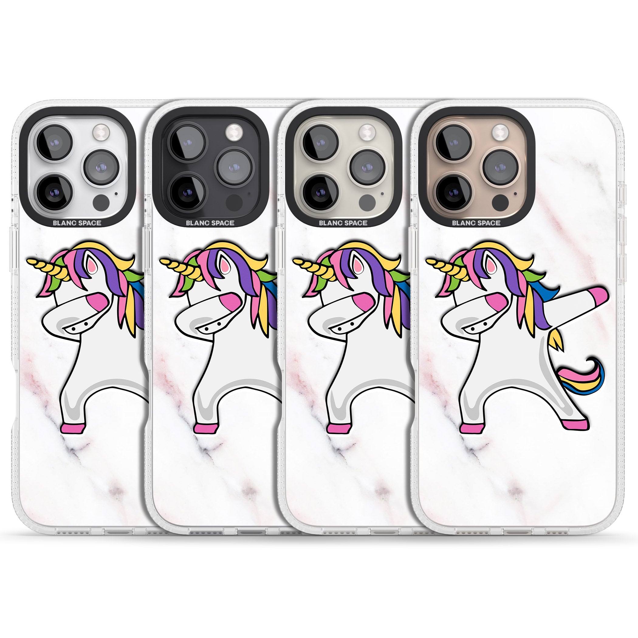 Designer Marble Unicorn Dab iPhone 16 Pro Max / 16 Pro Clear Case Impact Air - Blanc Space