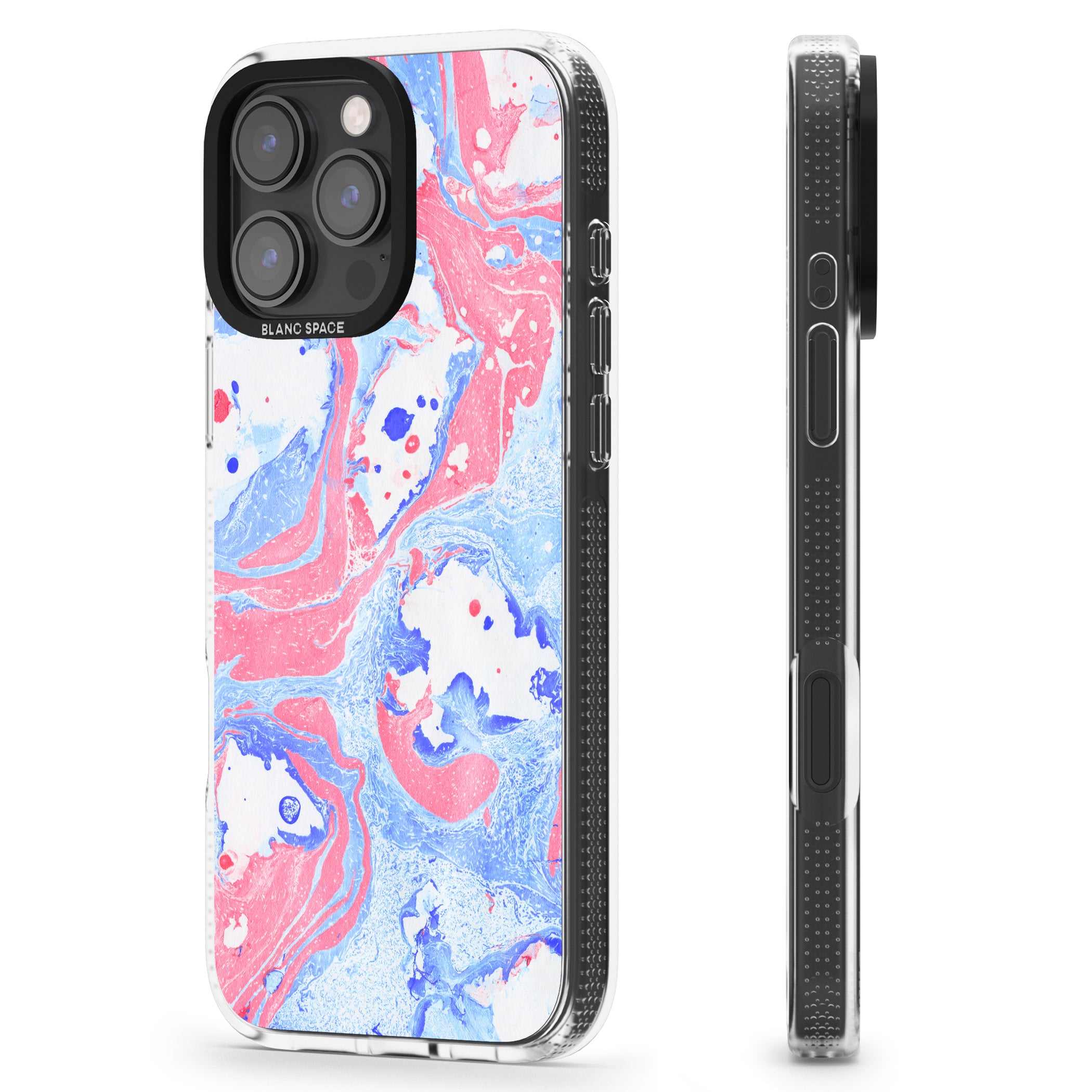 Pink, Blue & White Marbled Paper Pattern iPhone 16 Pro Max / 16 Pro Clear Case Impact Air - Blanc Space
