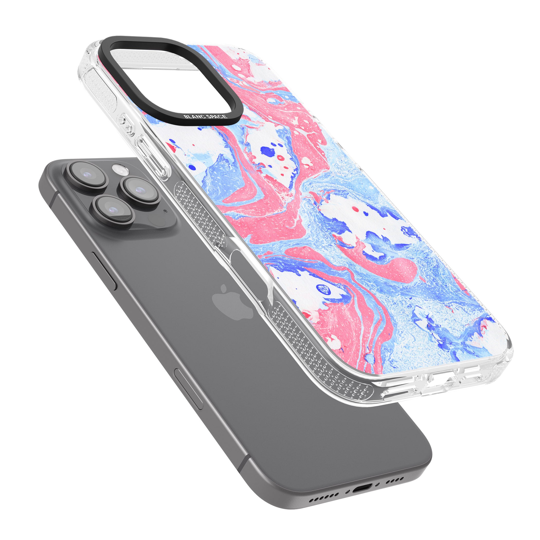 Pink, Blue & White Marbled Paper Pattern iPhone 16 Pro Max / 16 Pro Clear Case Impact Air - Blanc Space