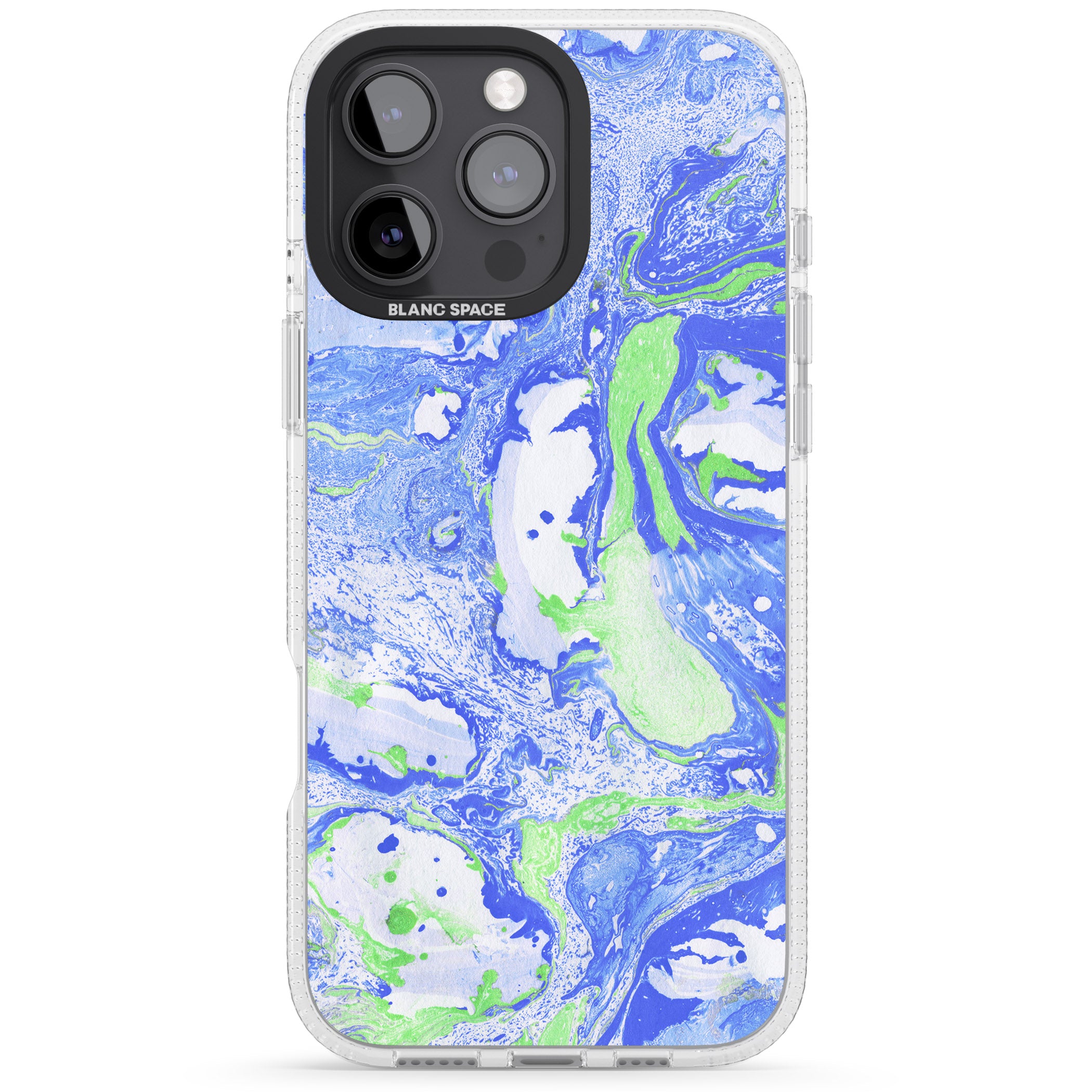 Dark Blue & Green Marbled Paper Pattern iPhone 16 Pro Max / 16 Pro Clear Case Impact Air - Blanc Space