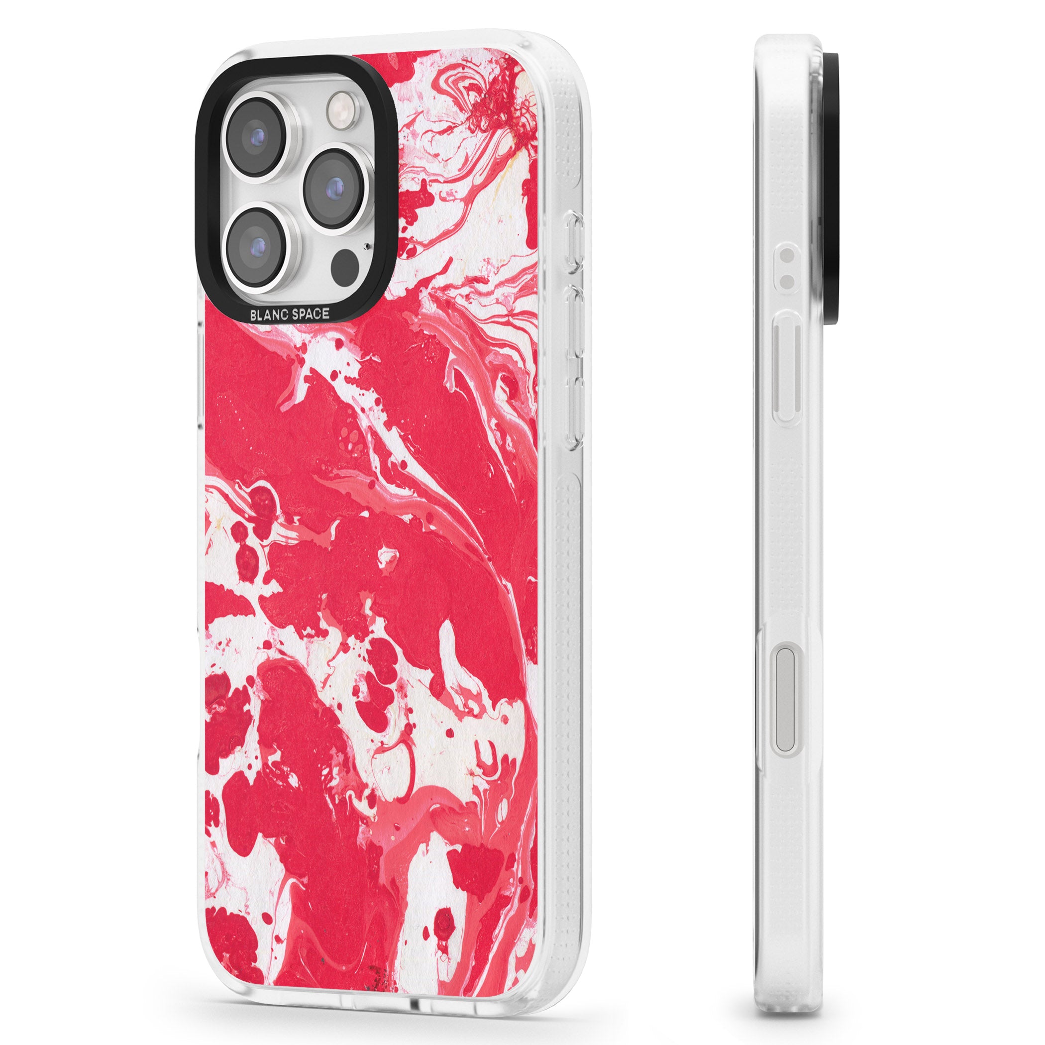 Red & White - Marbled Paper iPhone 16 Pro Max / 16 Pro Clear Case Impact Air - Blanc Space