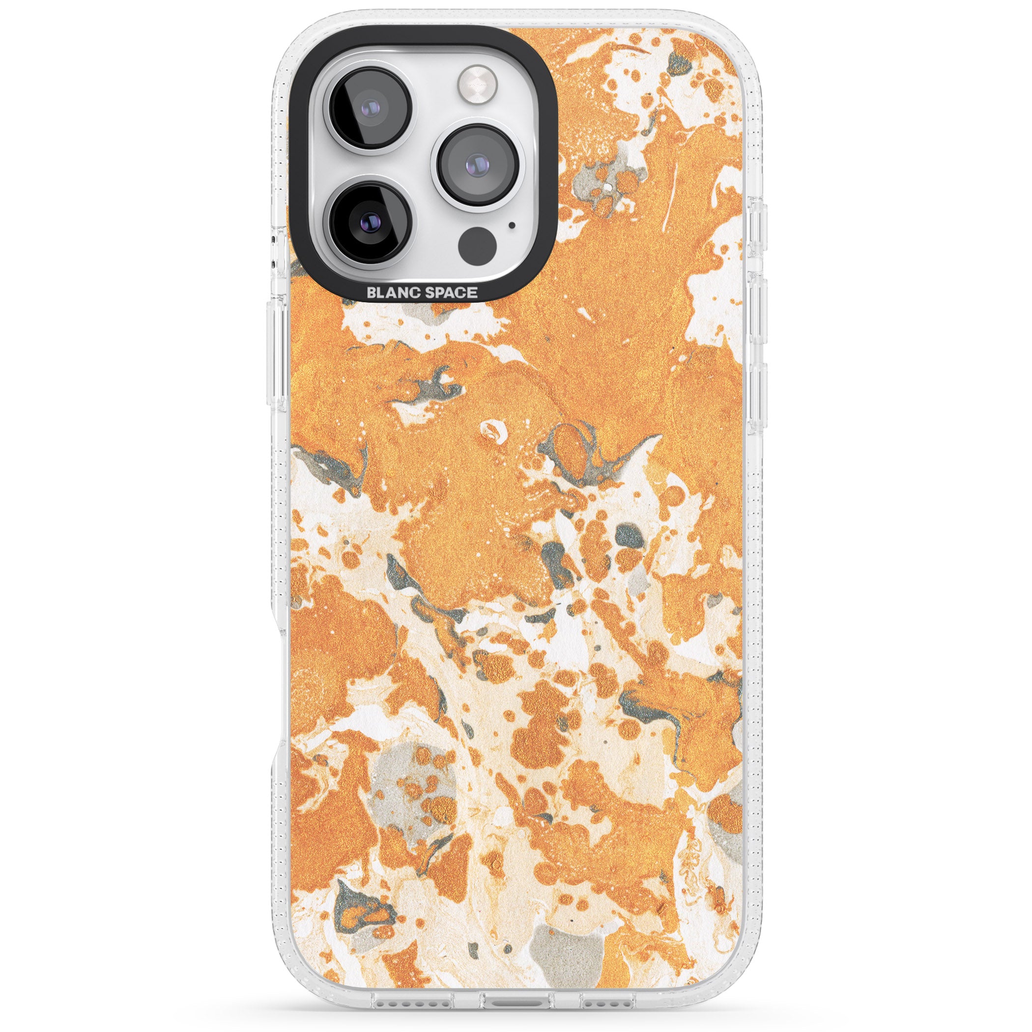 Orange Marbled Paper Pattern iPhone 16 Pro Max / 16 Pro Clear Case Impact Air - Blanc Space
