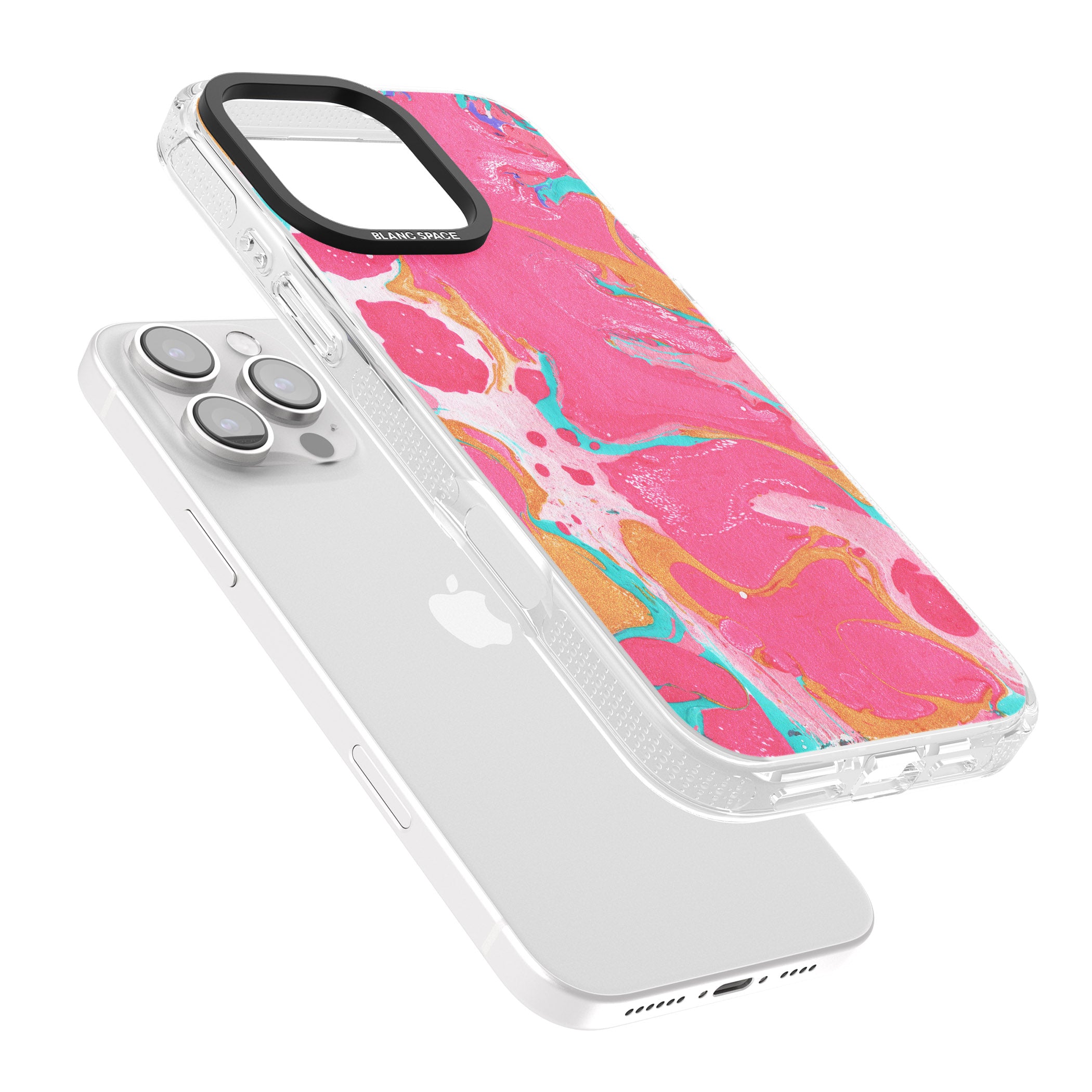 Pink, Orange & Turquoise Marbled Paper Pattern iPhone 16 Pro Max / 16 Pro Clear Case Impact Air - Blanc Space