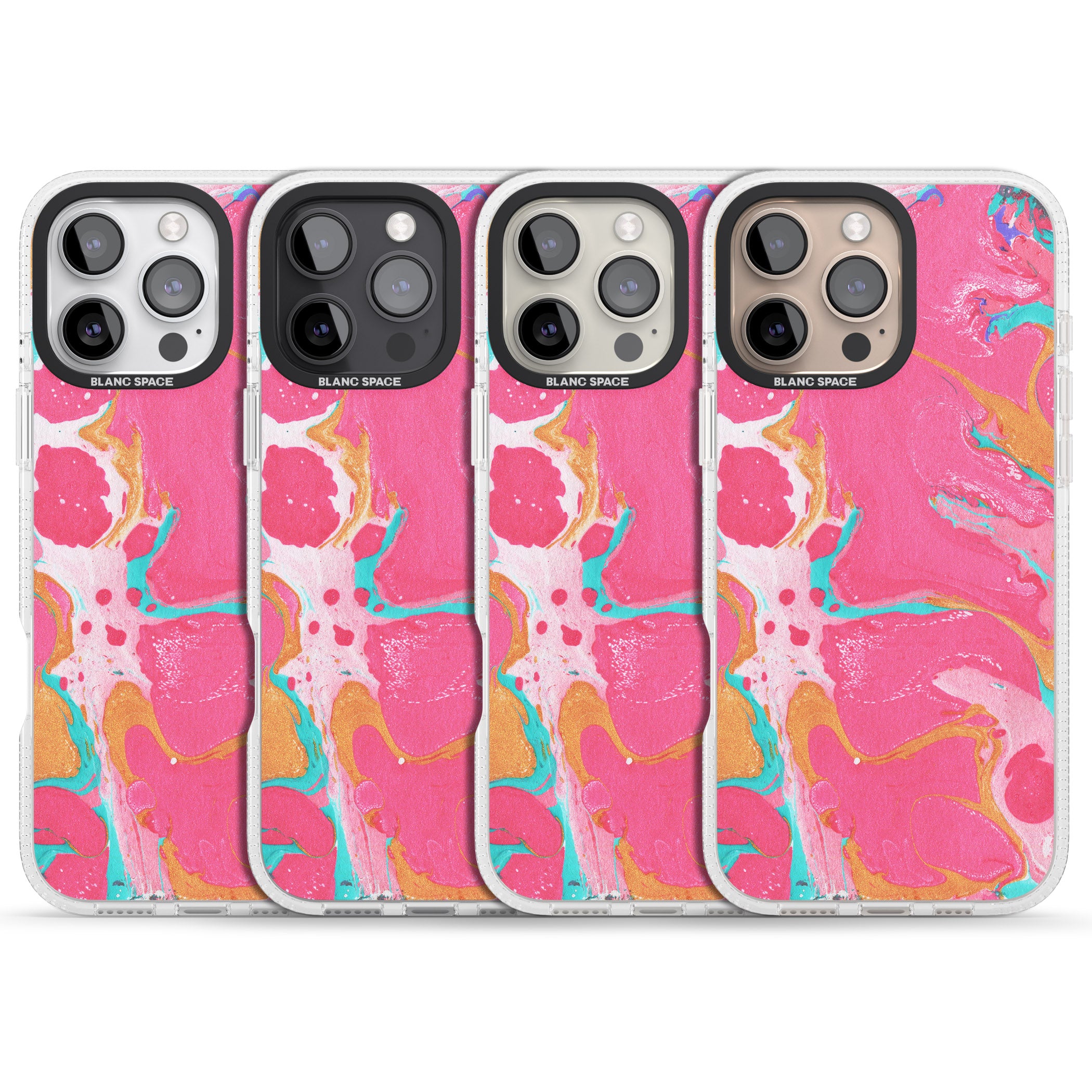 Pink, Orange & Turquoise Marbled Paper Pattern iPhone 16 Pro Max / 16 Pro Clear Case Impact Air - Blanc Space