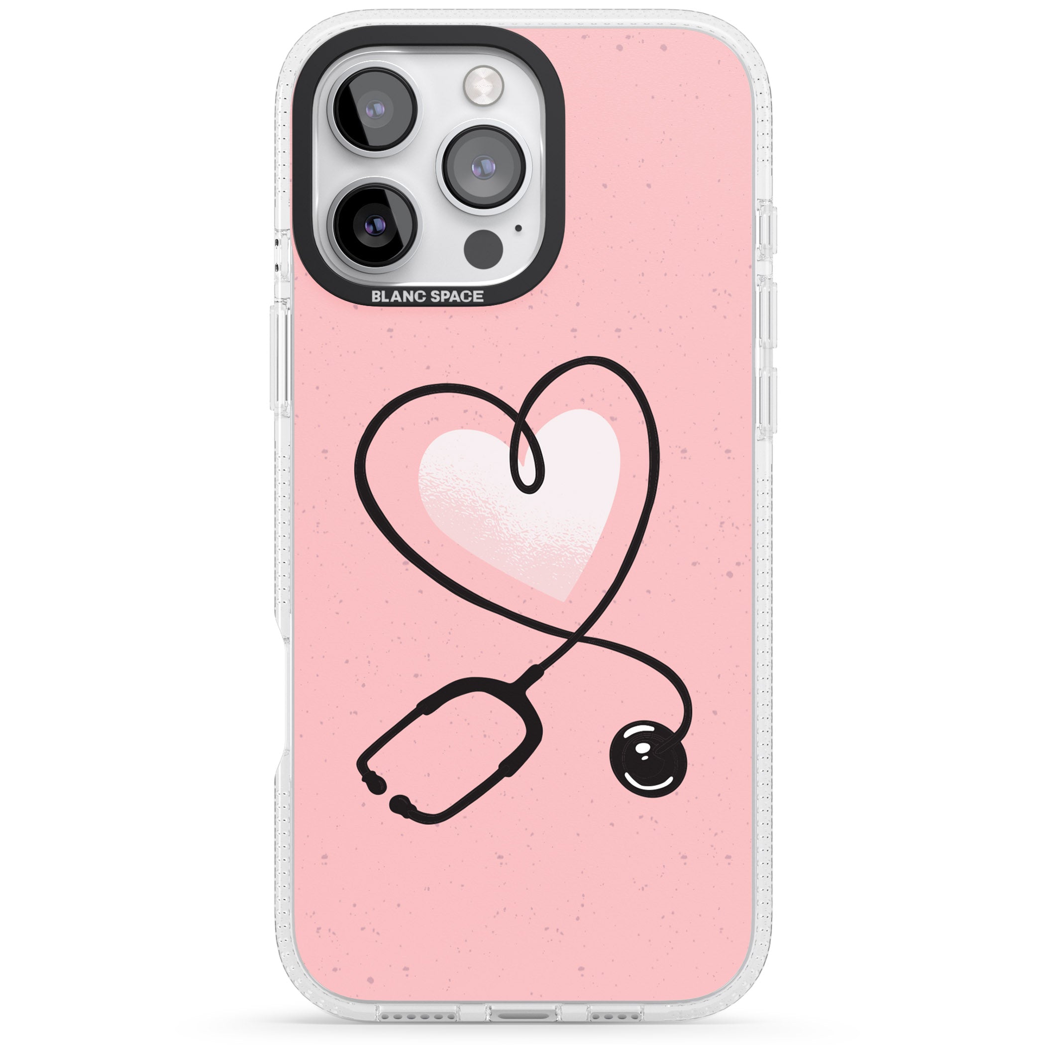 Medical Inspired Design Stethoscope Heart iPhone 16 Pro Max / 16 Pro Clear Case Impact Air - Blanc Space