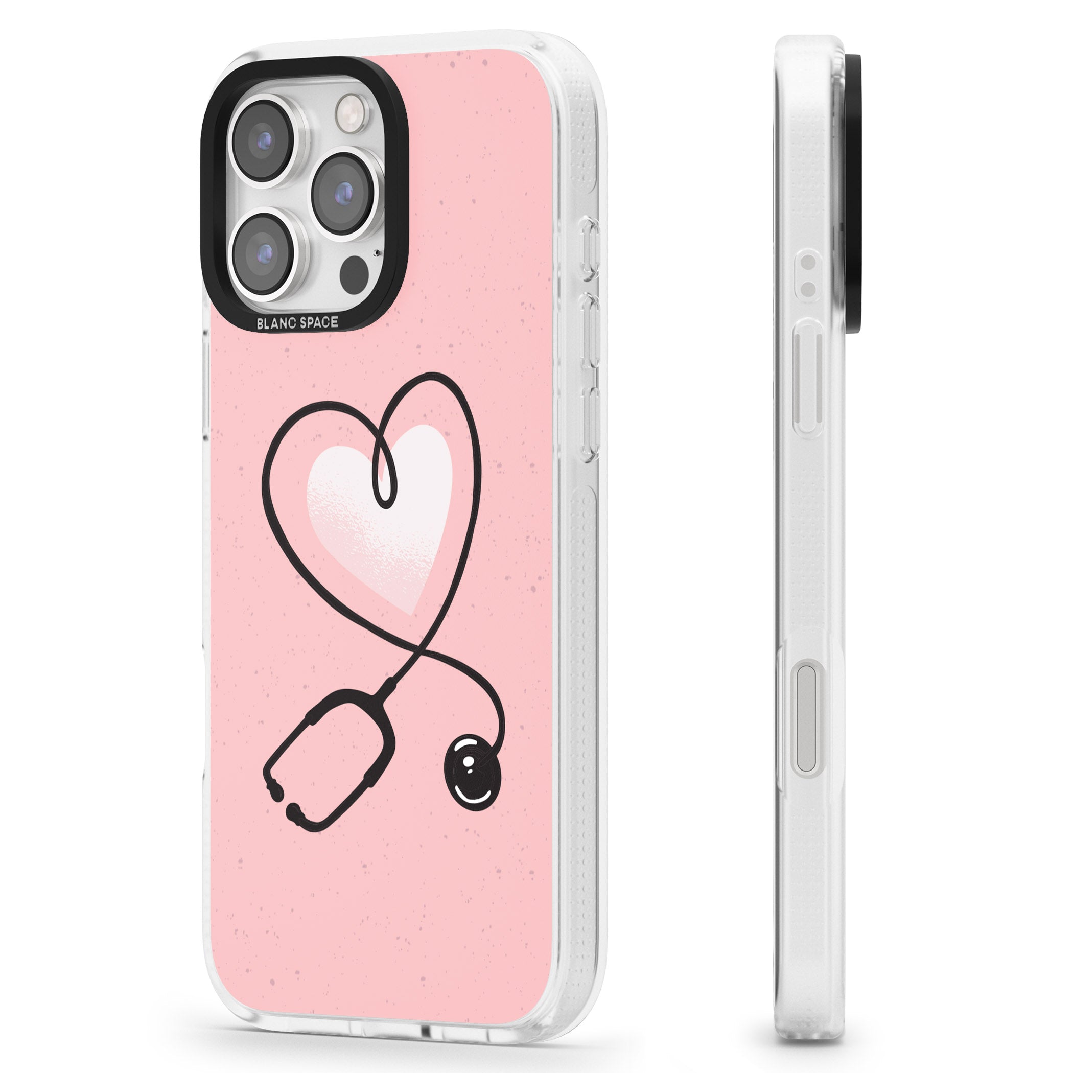 Medical Inspired Design Stethoscope Heart iPhone 16 Pro Max / 16 Pro Clear Case Impact Air - Blanc Space