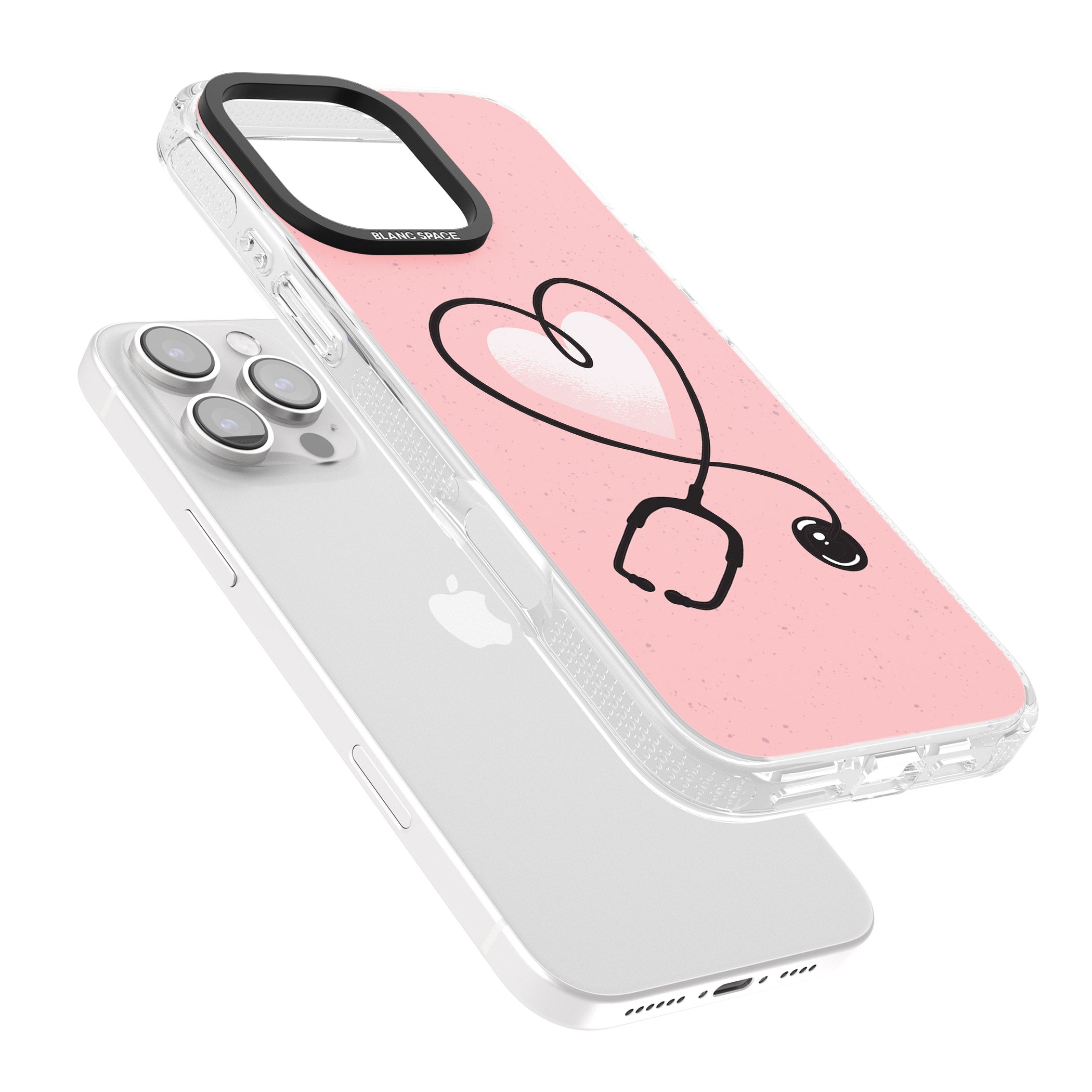 Medical Inspired Design Stethoscope Heart iPhone 16 Pro Max / 16 Pro Clear Case Impact Air - Blanc Space