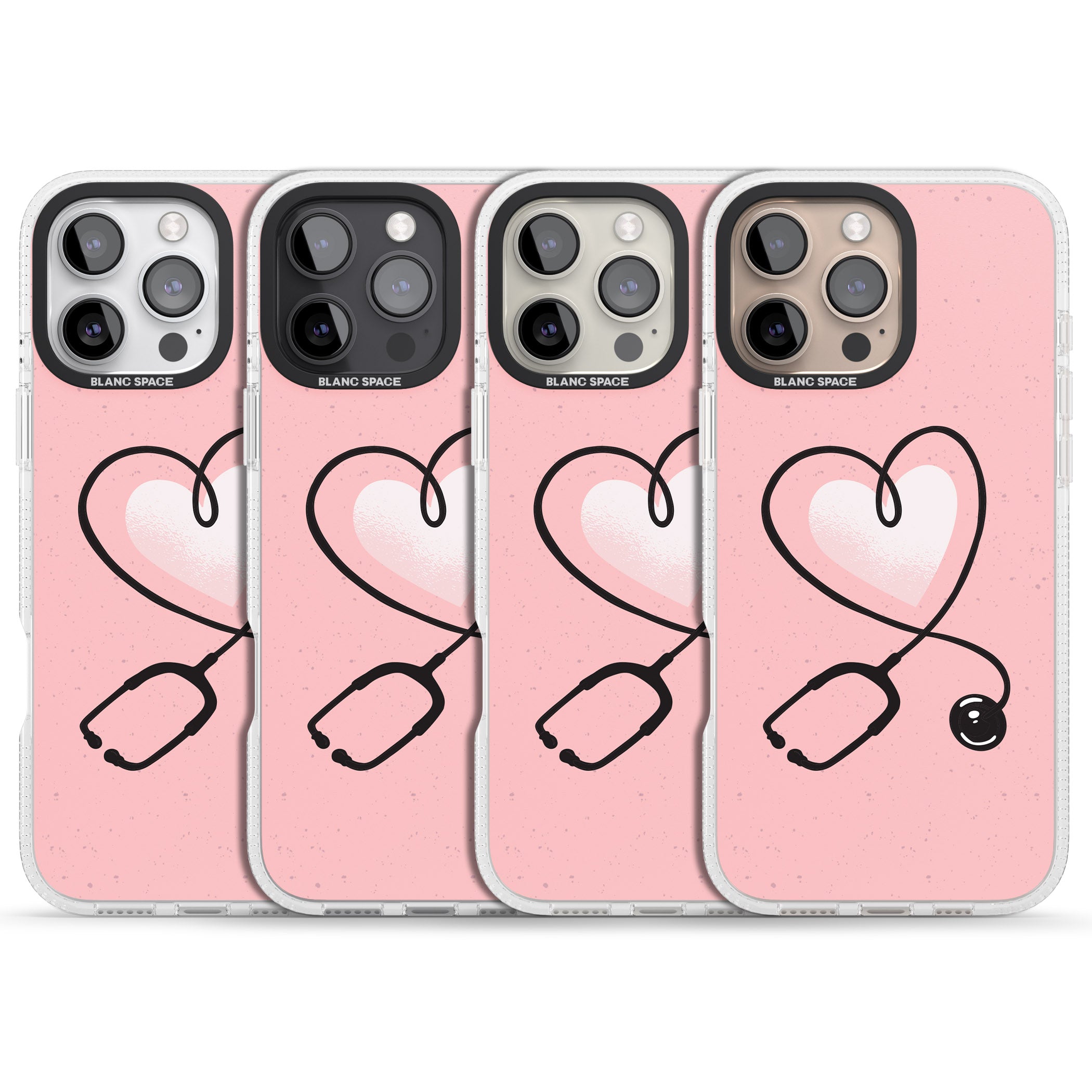 Medical Inspired Design Stethoscope Heart iPhone 16 Pro Max / 16 Pro Clear Case Impact Air - Blanc Space