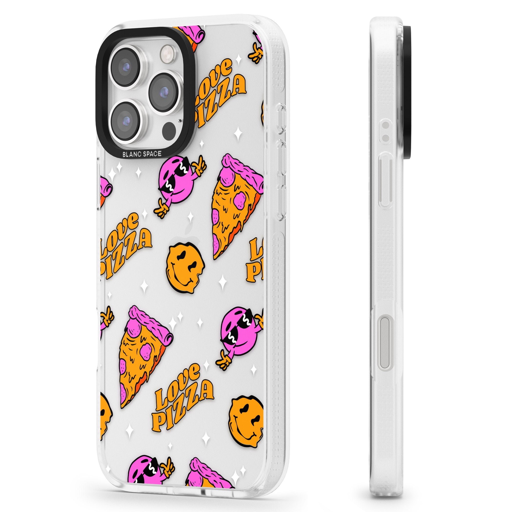Psychedelic Love Pizza Pattern (Clear) iPhone 16 Pro Max / 16 Pro Clear Case Impact Air - Blanc Space