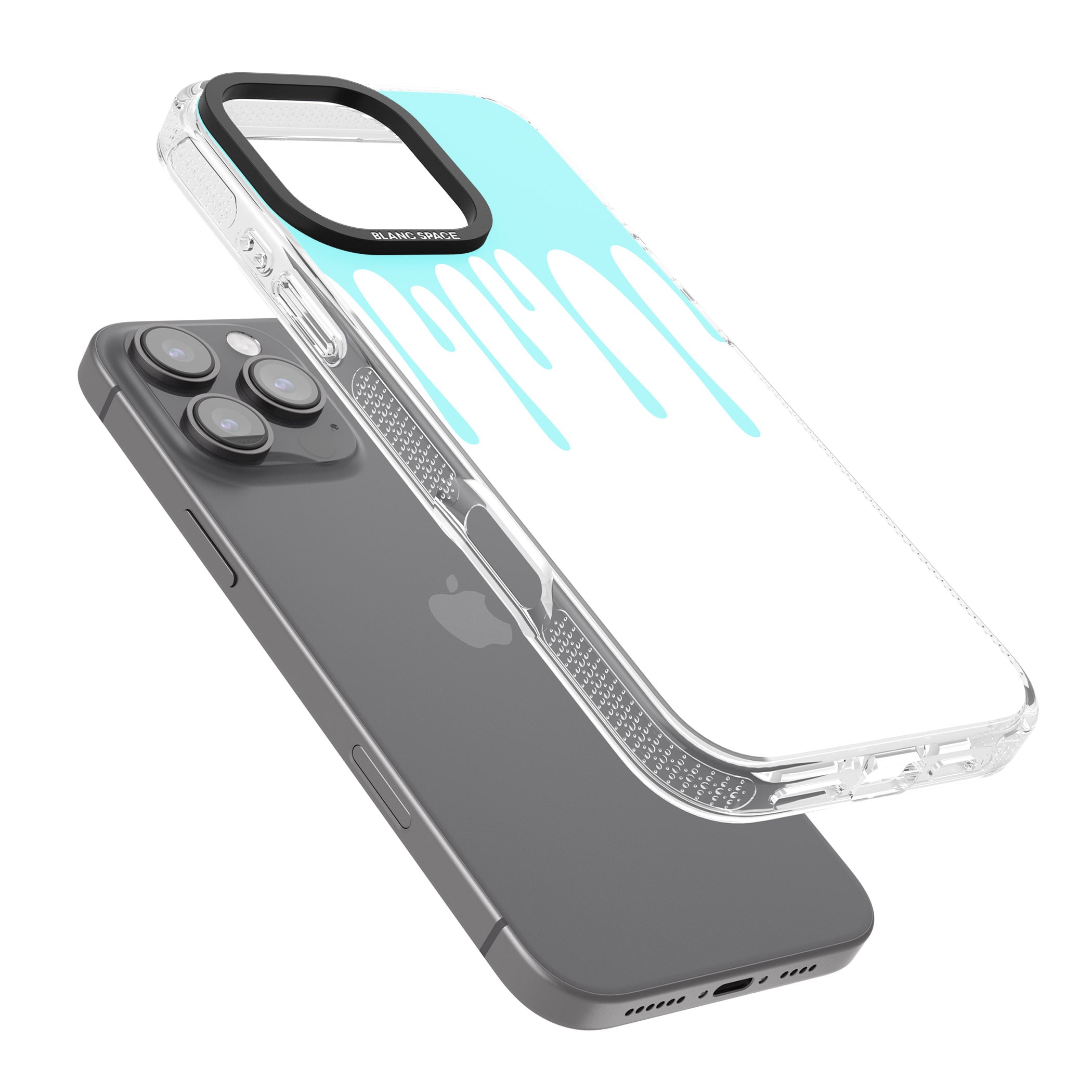 Melted Effect: Teal & White iPhone 16 Pro Max / 16 Pro Clear Case Impact Air - Blanc Space