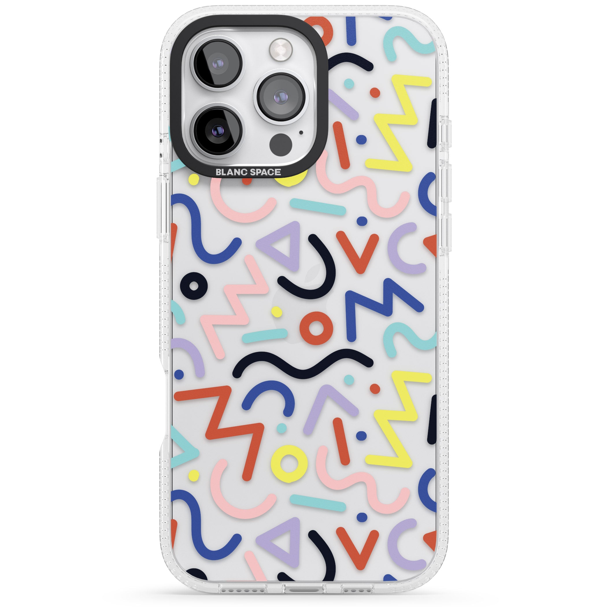 Colourful Squiggles Memphis Retro Pattern Design iPhone 16 Pro Max / 16 Pro Clear Case Impact Air - Blanc Space