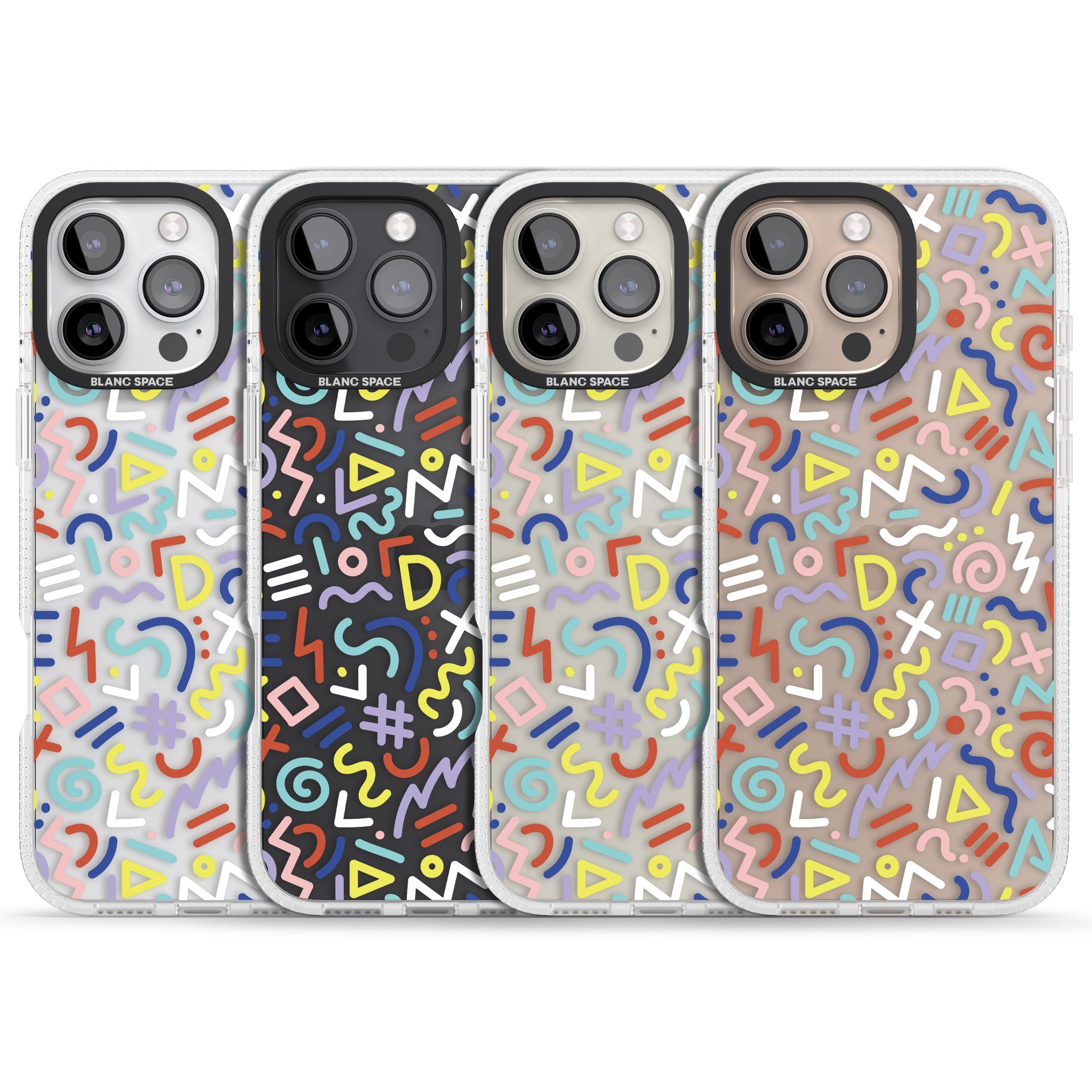 Colourful Mixed Shapes Retro Pattern Design iPhone 16 Pro Max / 16 Pro Clear Case Impact Air - Blanc Space