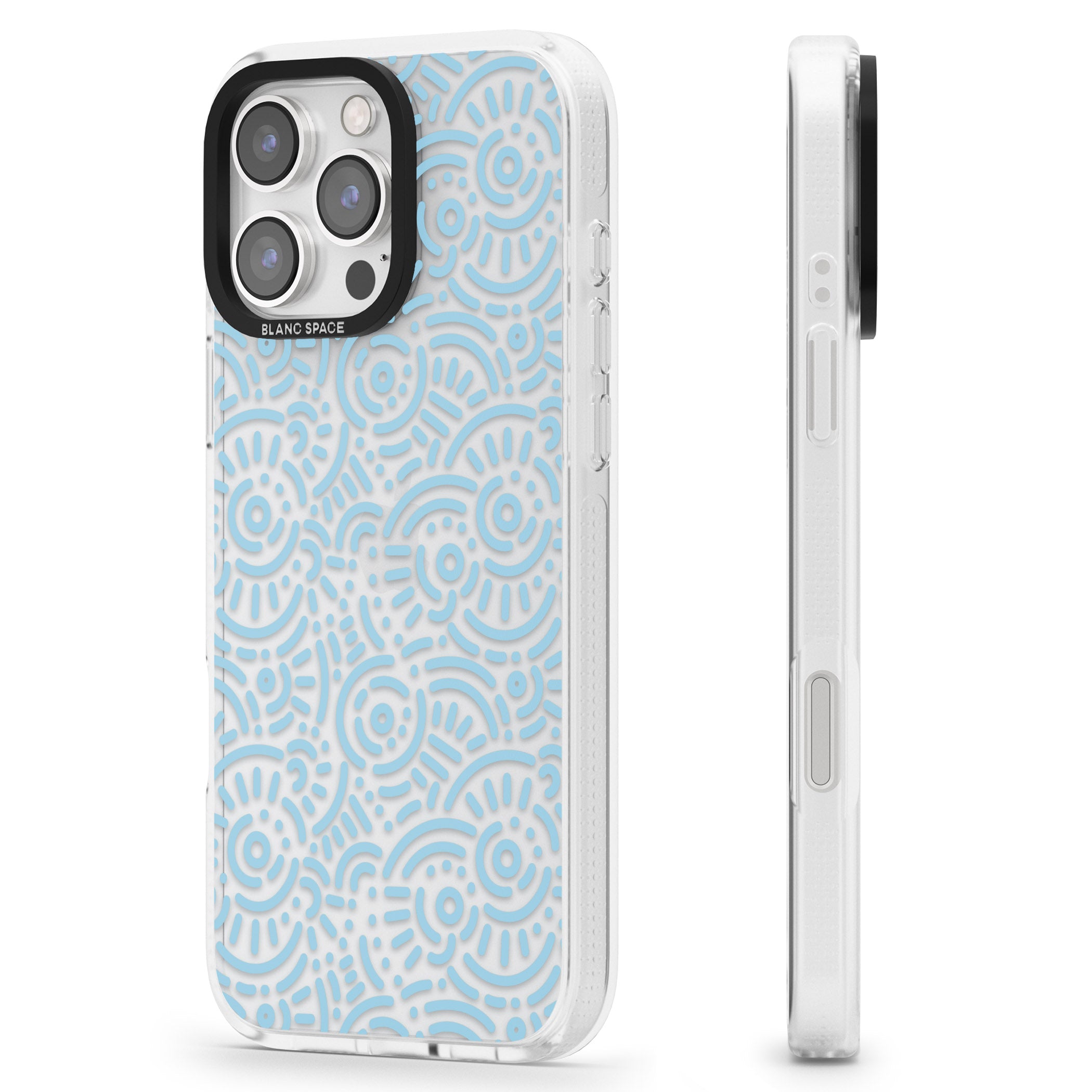 Light Blue Pattern Memphis Retro Pattern Design iPhone 16 Pro Max / 16 Pro Clear Case Impact Air - Blanc Space