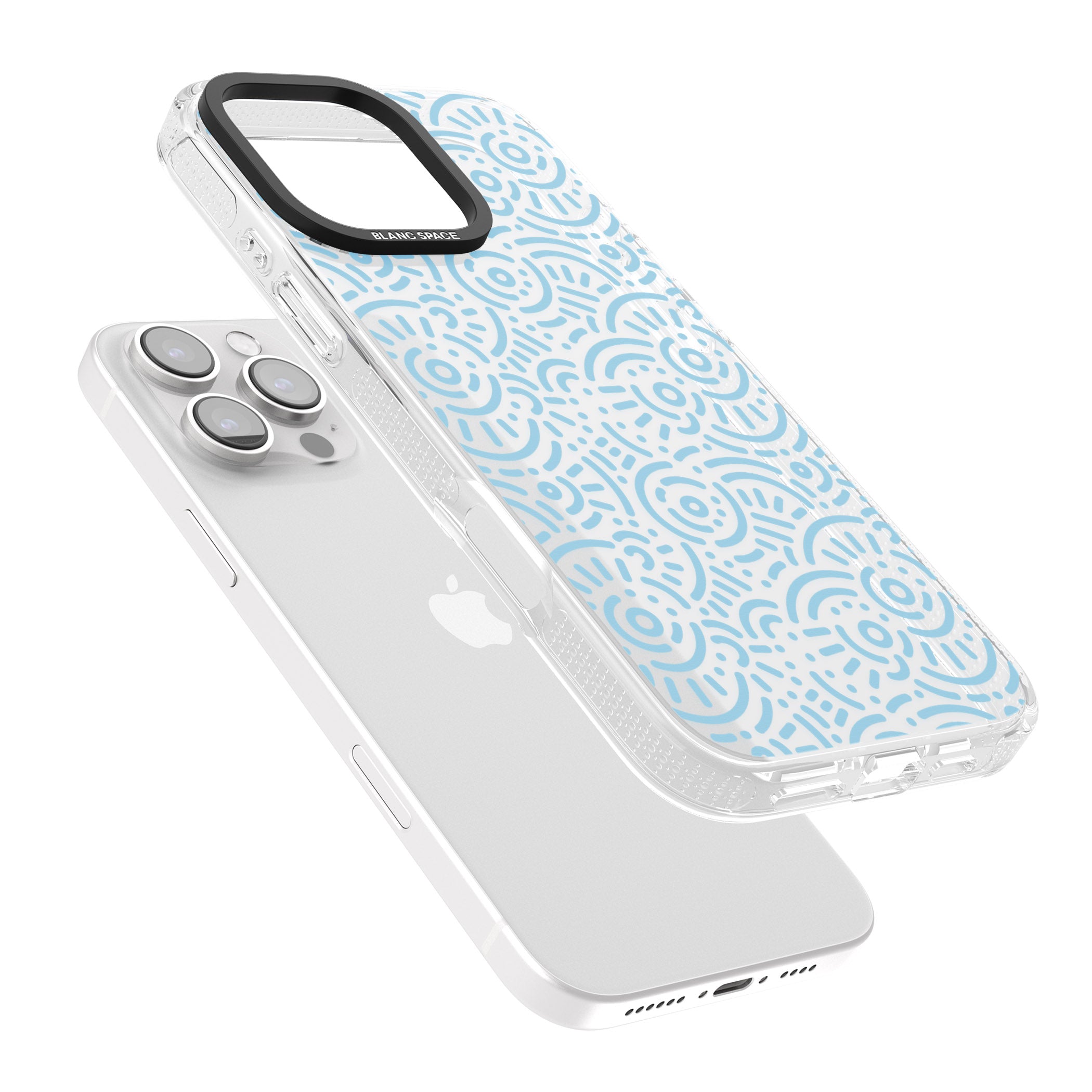 Light Blue Pattern Memphis Retro Pattern Design iPhone 16 Pro Max / 16 Pro Clear Case Impact Air - Blanc Space