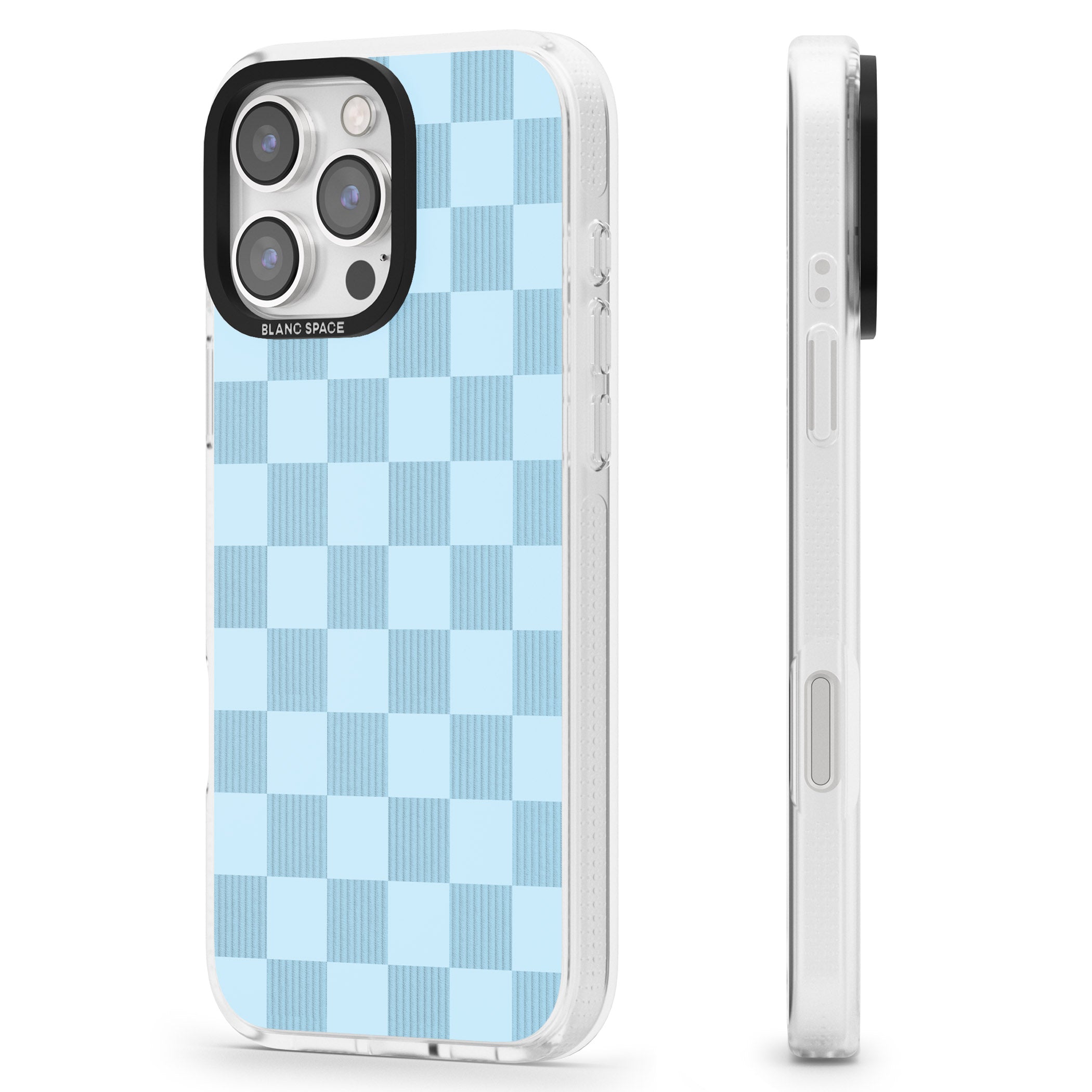 SKYBLUE CHECKERED iPhone 16 Pro Max / 16 Pro Clear Case Impact Air - Blanc Space