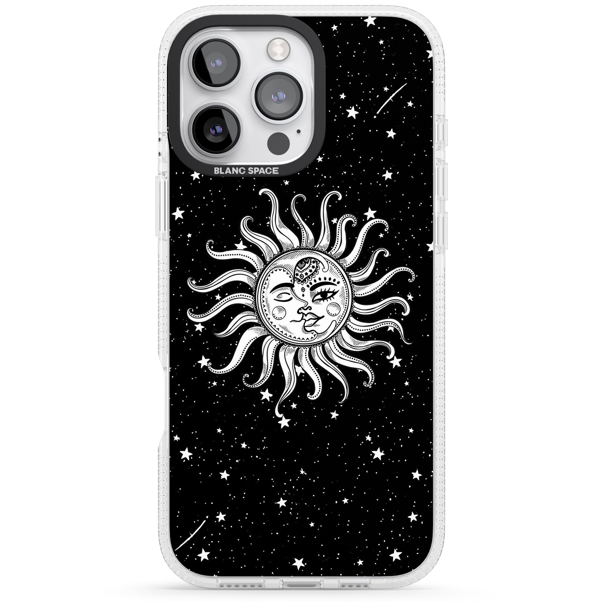 Mystic Sun Moon iPhone 16 Pro Max / 16 Pro Clear Case Impact Air - Blanc Space