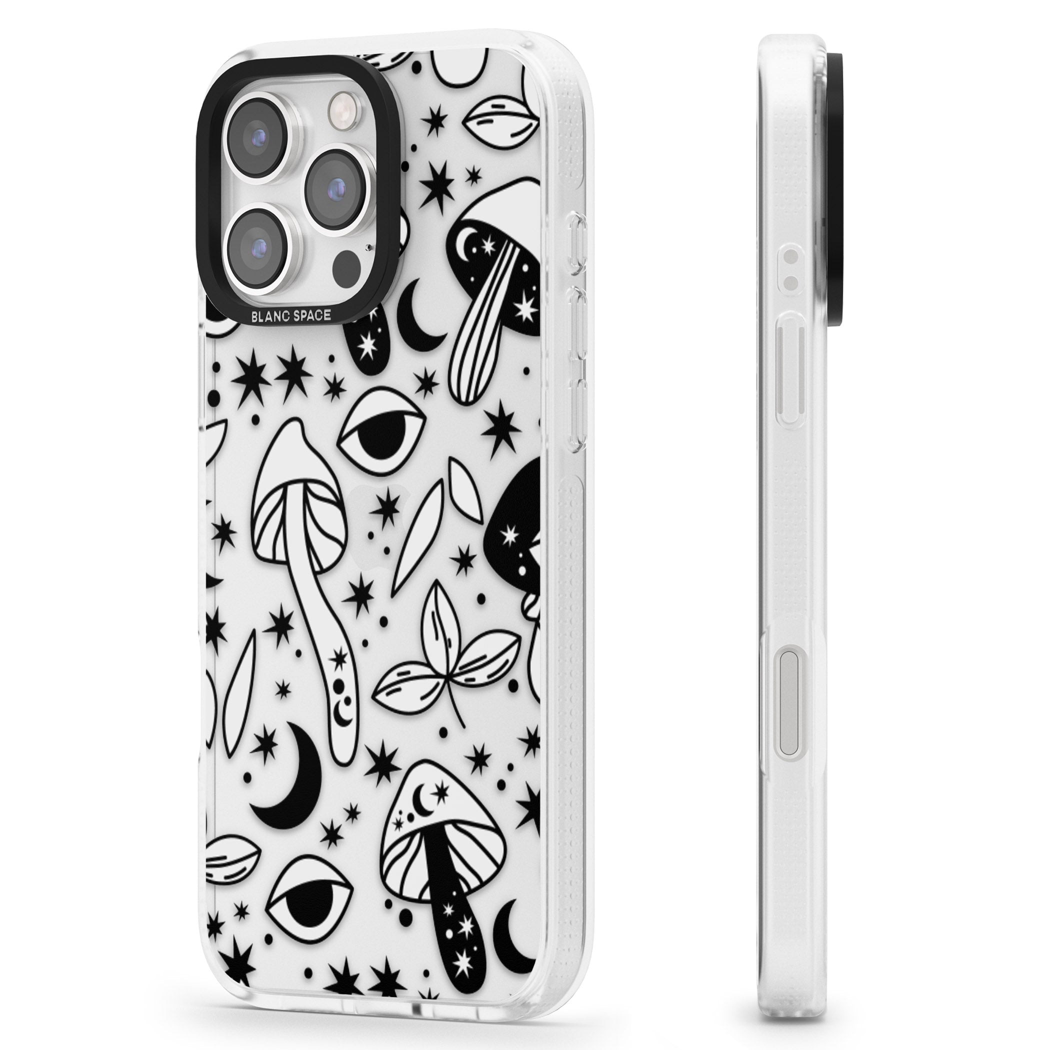 Psychedelic Mushrooms Pattern iPhone 16 Pro Max / 16 Pro Clear Case Impact Air - Blanc Space