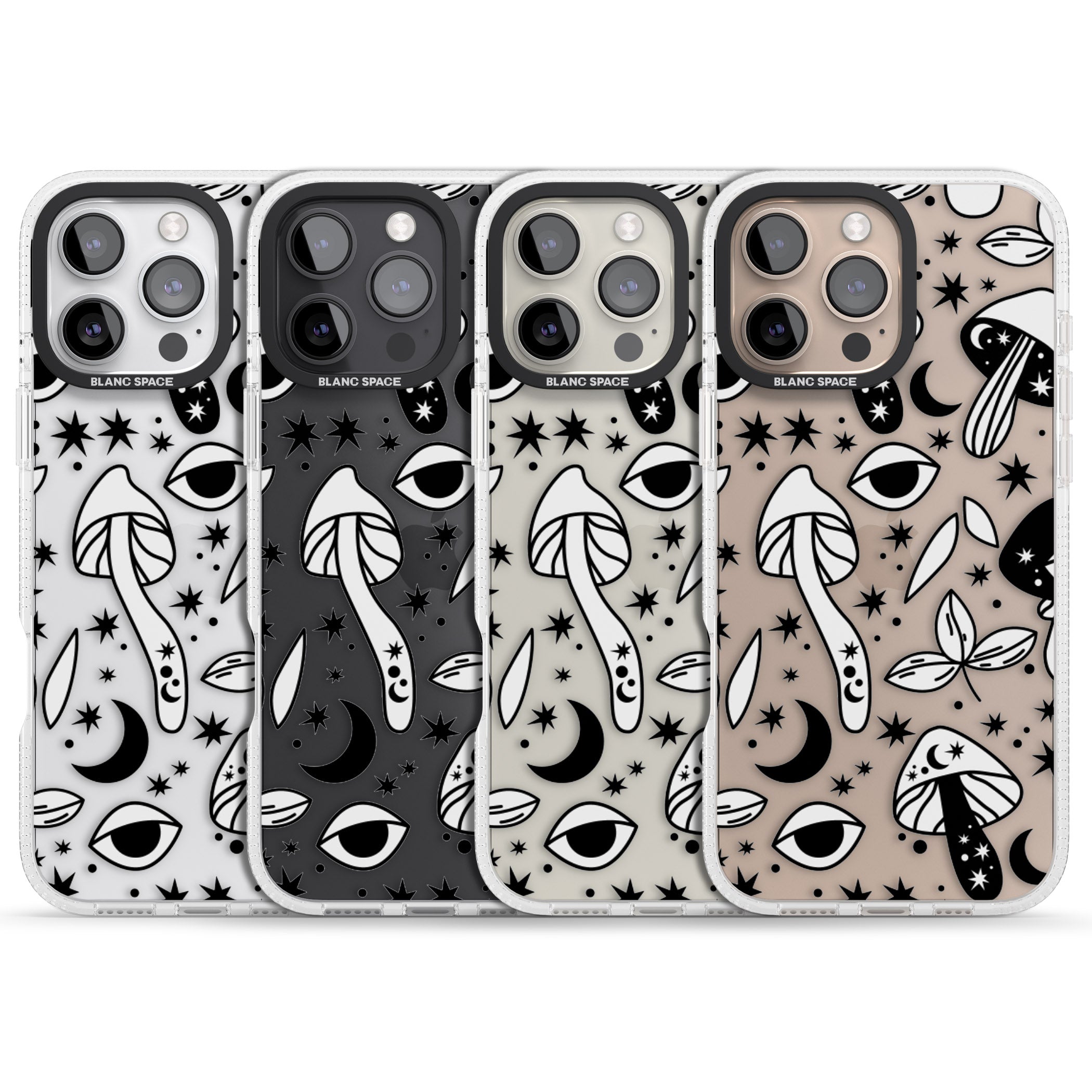 Psychedelic Mushrooms Pattern iPhone 16 Pro Max / 16 Pro Clear Case Impact Air - Blanc Space
