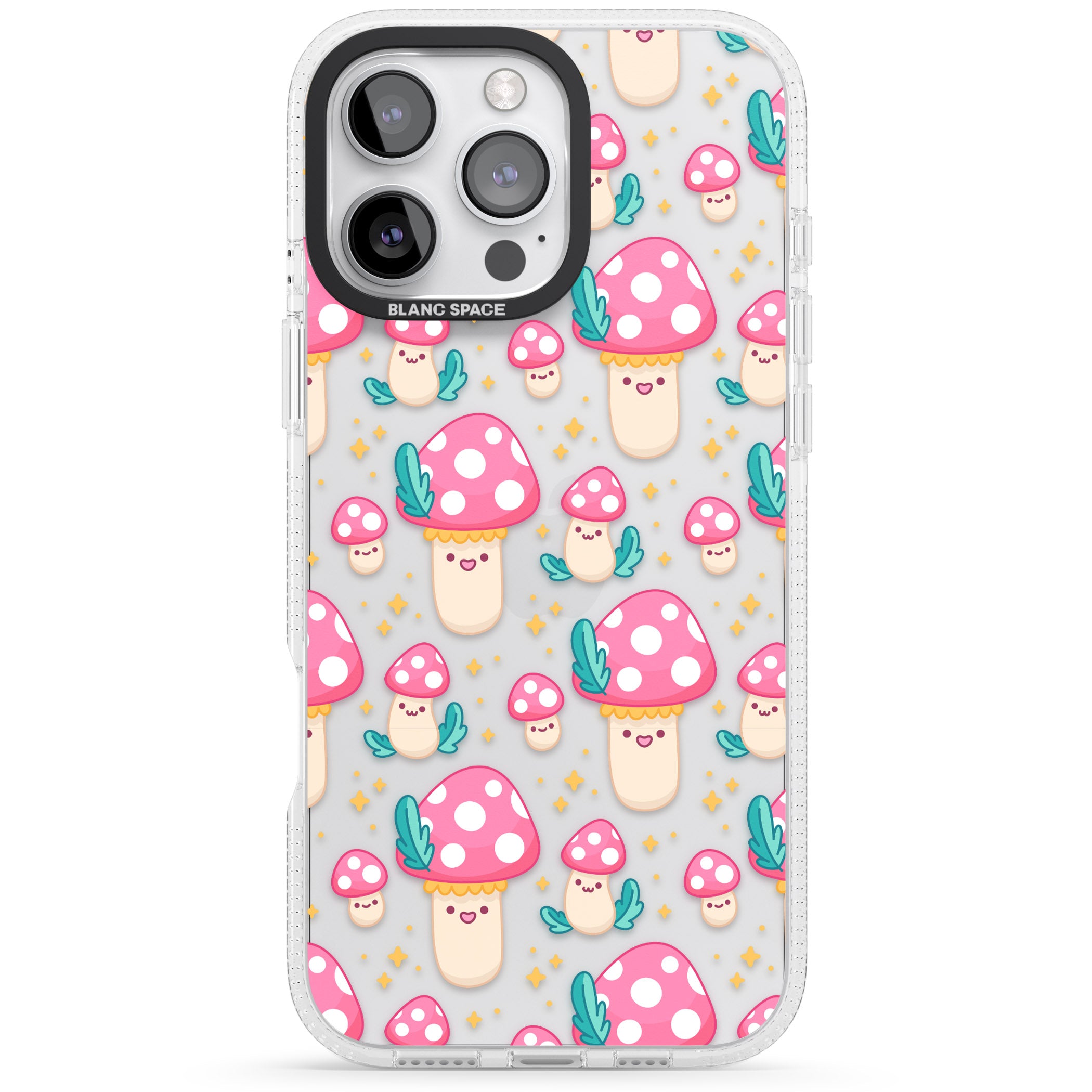 Cute Mushrooms Pattern iPhone 16 Pro Max / 16 Pro Clear Case Impact Air - Blanc Space
