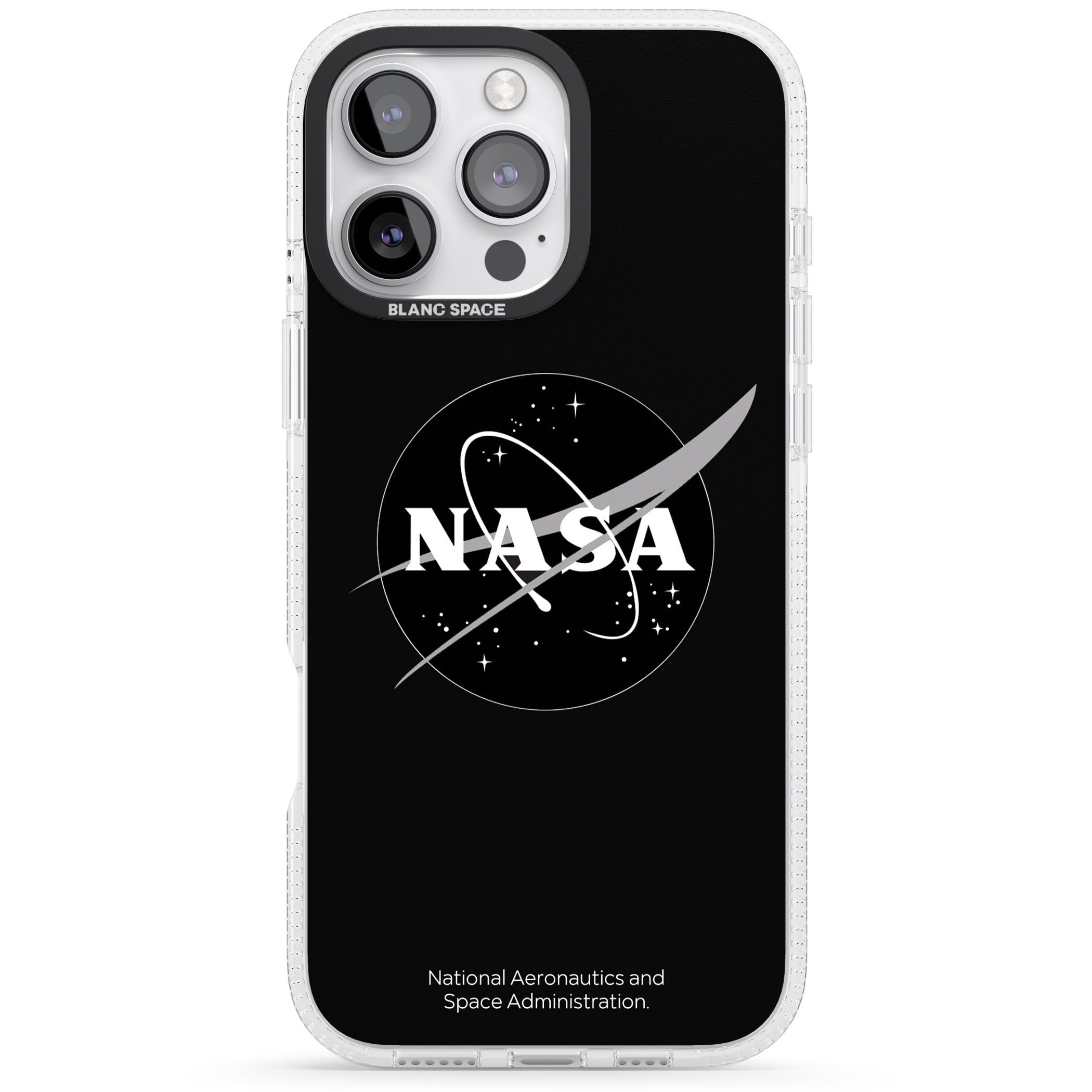 Dark NASA Meatball iPhone 16 Pro Max / 16 Pro Clear Case Impact Air - Blanc Space