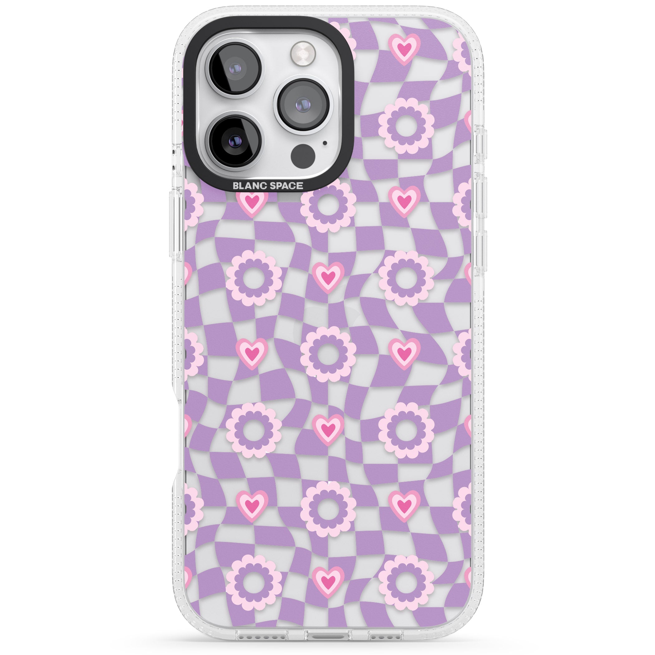 Checkered Love Pattern iPhone 16 Pro Max / 16 Pro Clear Case Impact Air - Blanc Space