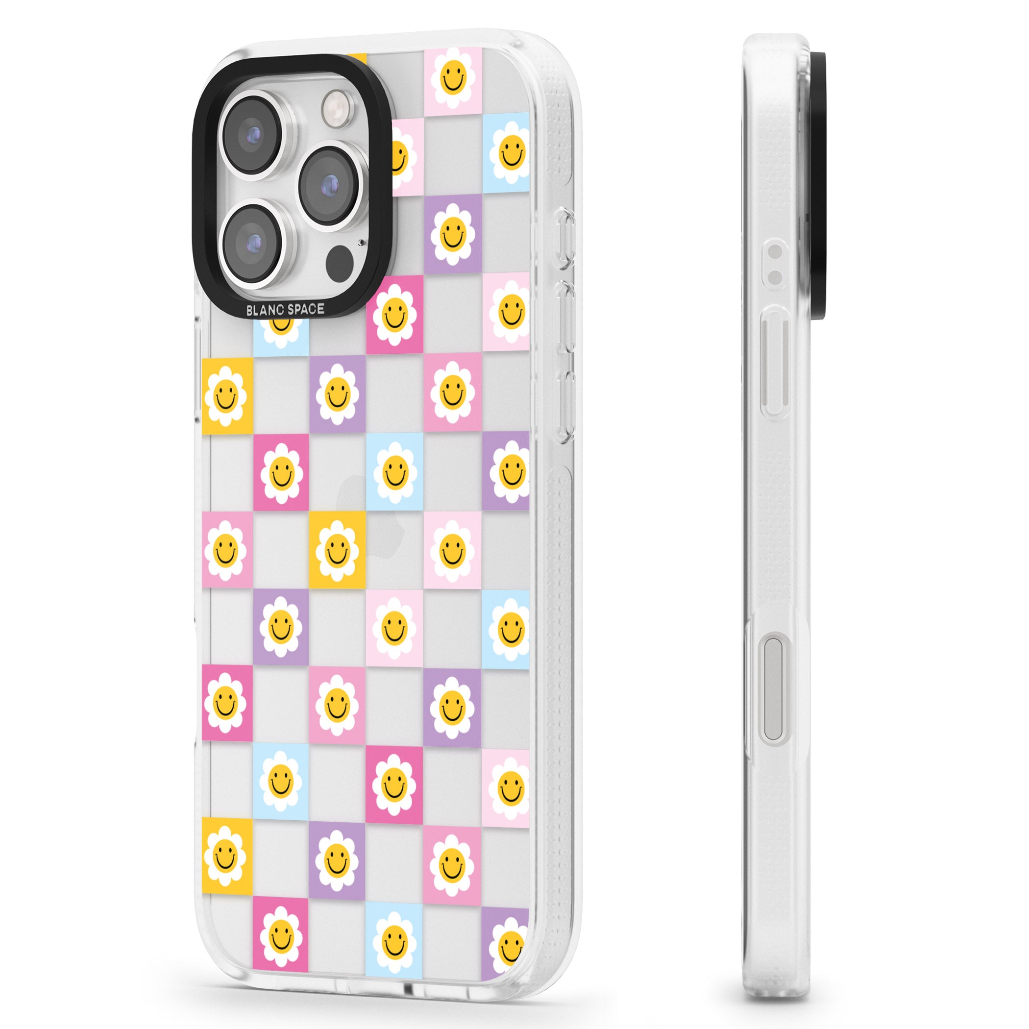 Daisy Squares Pattern iPhone 16 Pro Max / 16 Pro Clear Case Impact Air - Blanc Space