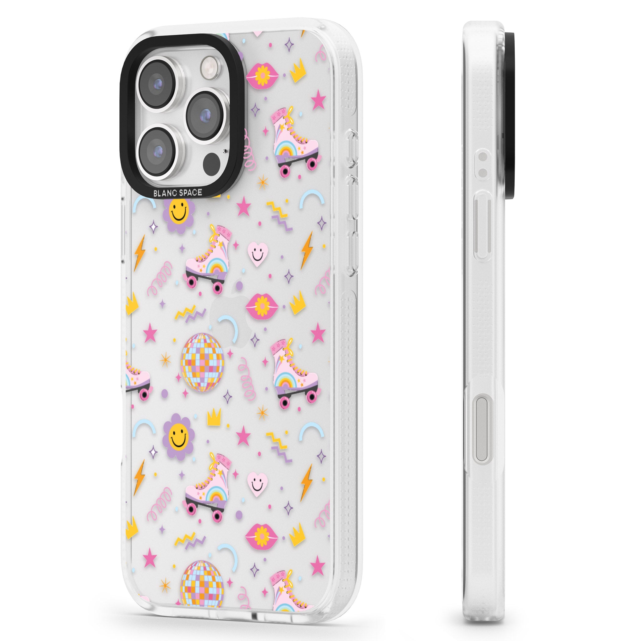 Roller Disco Pattern iPhone 16 Pro Max / 16 Pro Clear Case Impact Air - Blanc Space