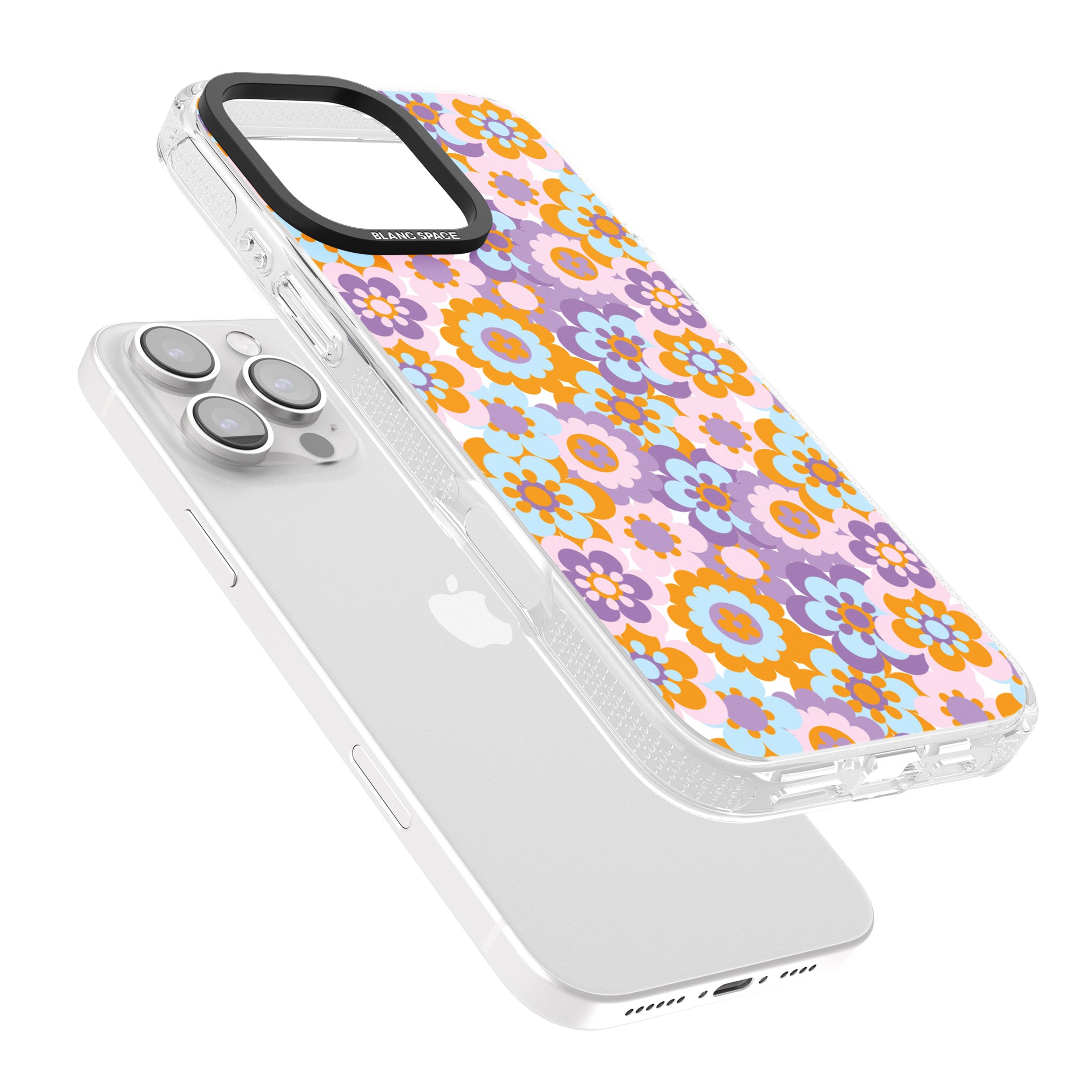 Flower Power Pattern iPhone 16 Pro Max / 16 Pro Clear Case Impact Air - Blanc Space