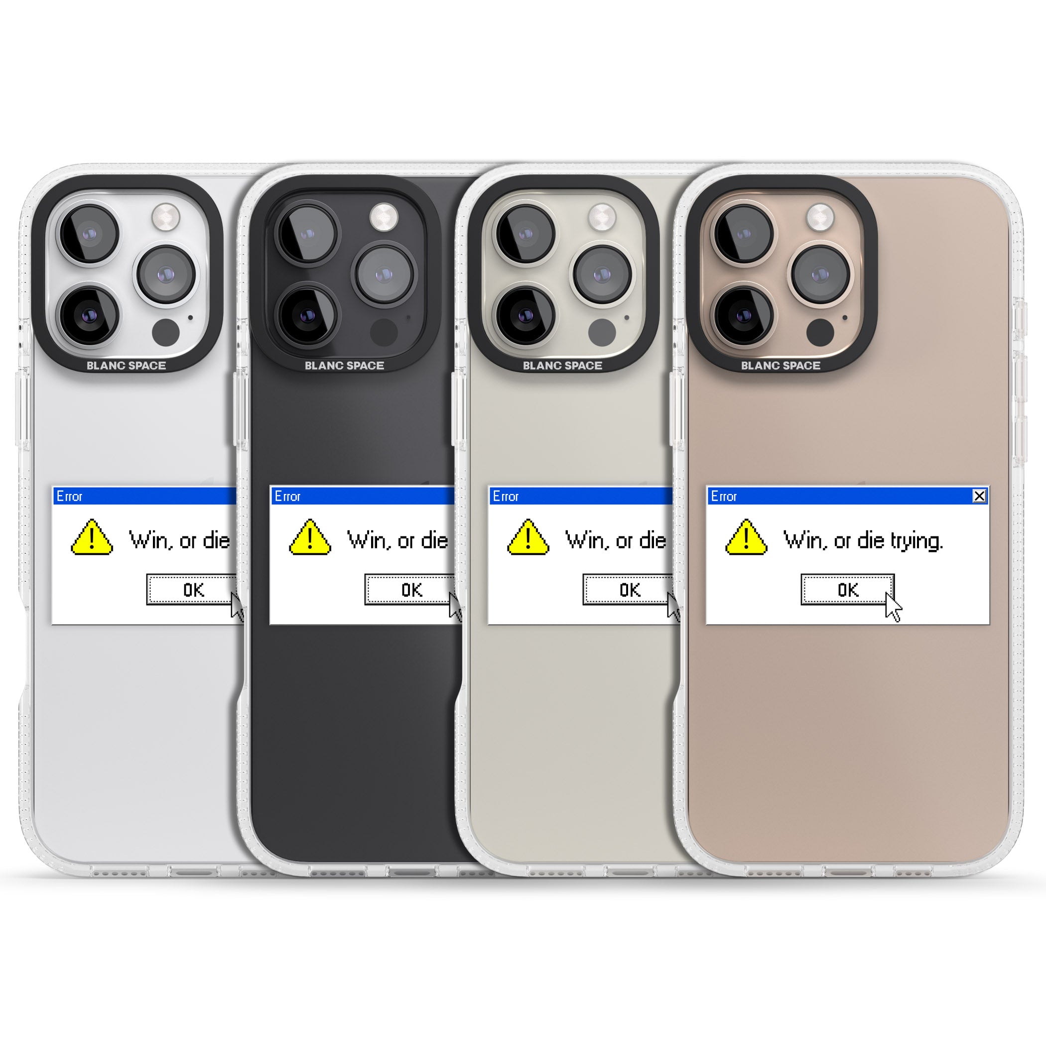 Win or die trying.exe iPhone 16 Pro Max / 16 Pro Clear Case Impact Air - Blanc Space