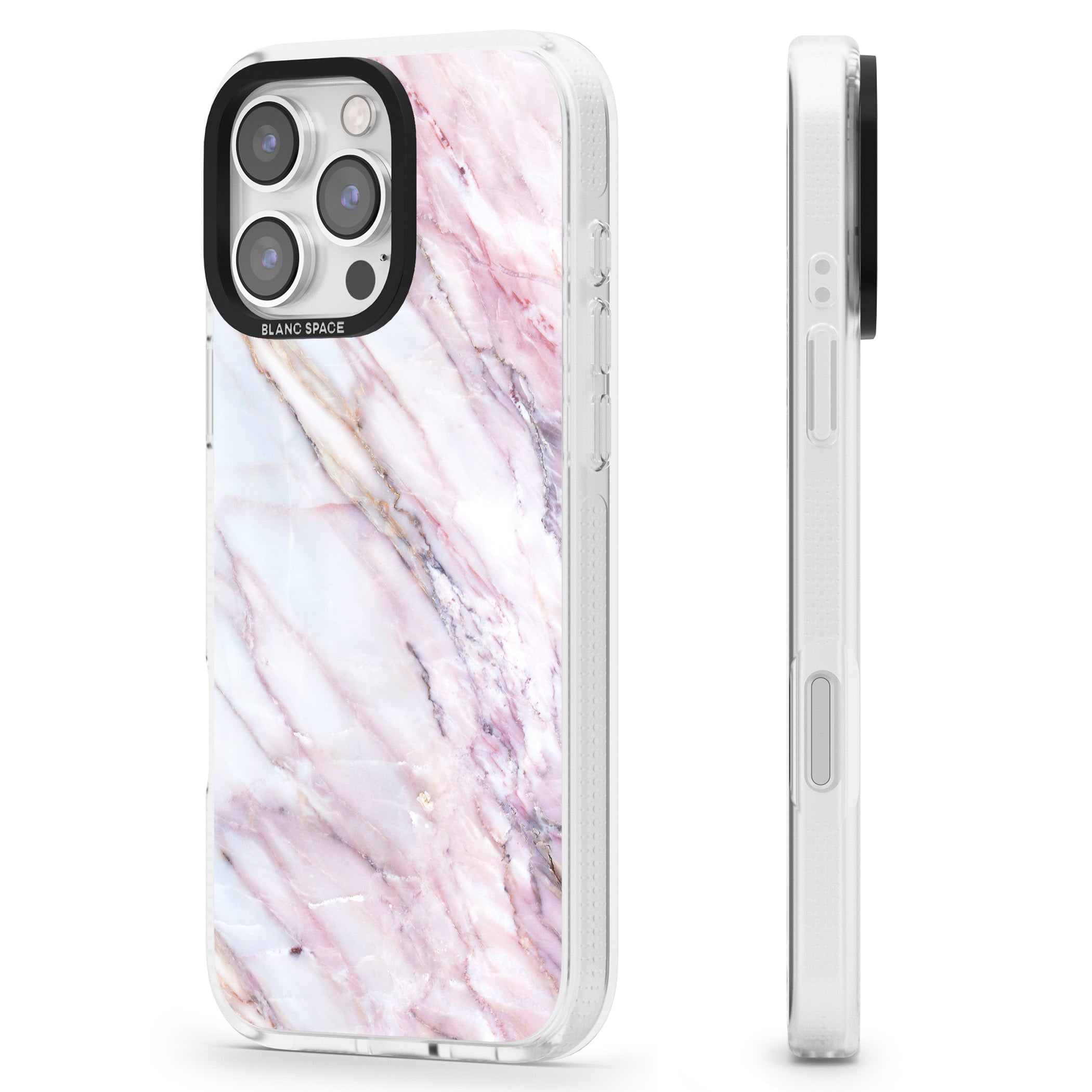 Pink & Purple Marble iPhone 16 Pro Max / 16 Pro Clear Case Impact Air - Blanc Space