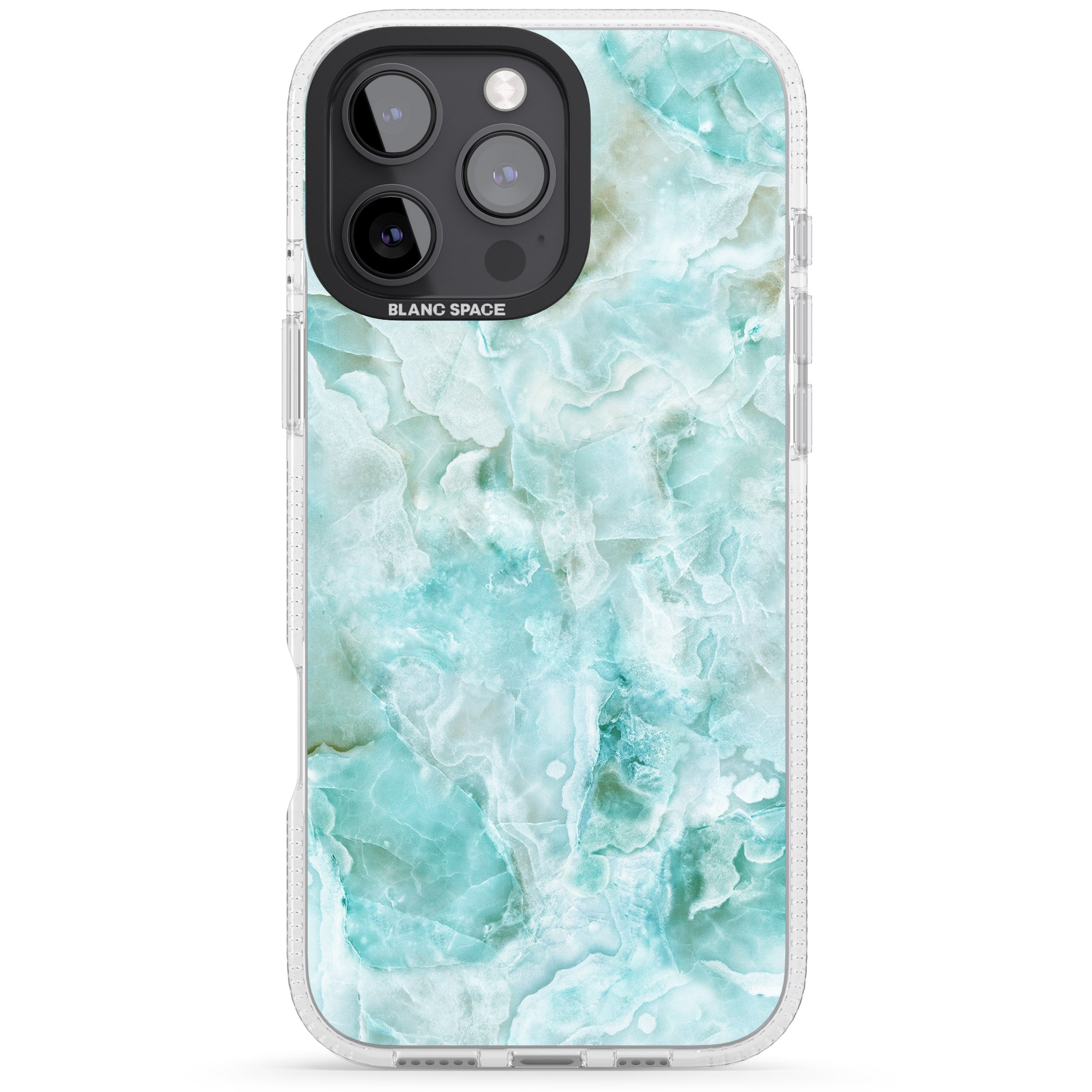 Turquoise Aqua Onyx Marble iPhone 16 Pro Max / 16 Pro Clear Case Impact Air - Blanc Space