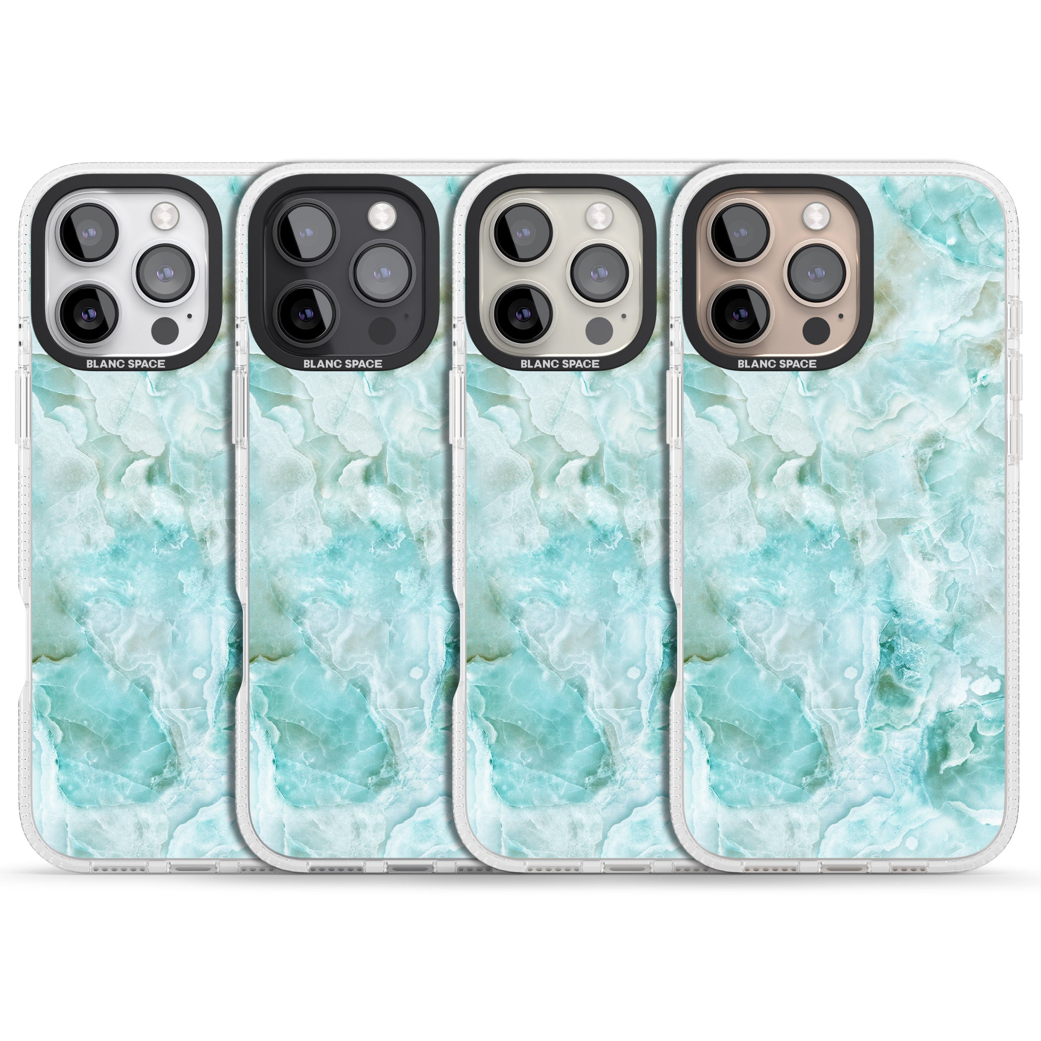Turquoise Aqua Onyx Marble iPhone 16 Pro Max / 16 Pro Clear Case Impact Air - Blanc Space