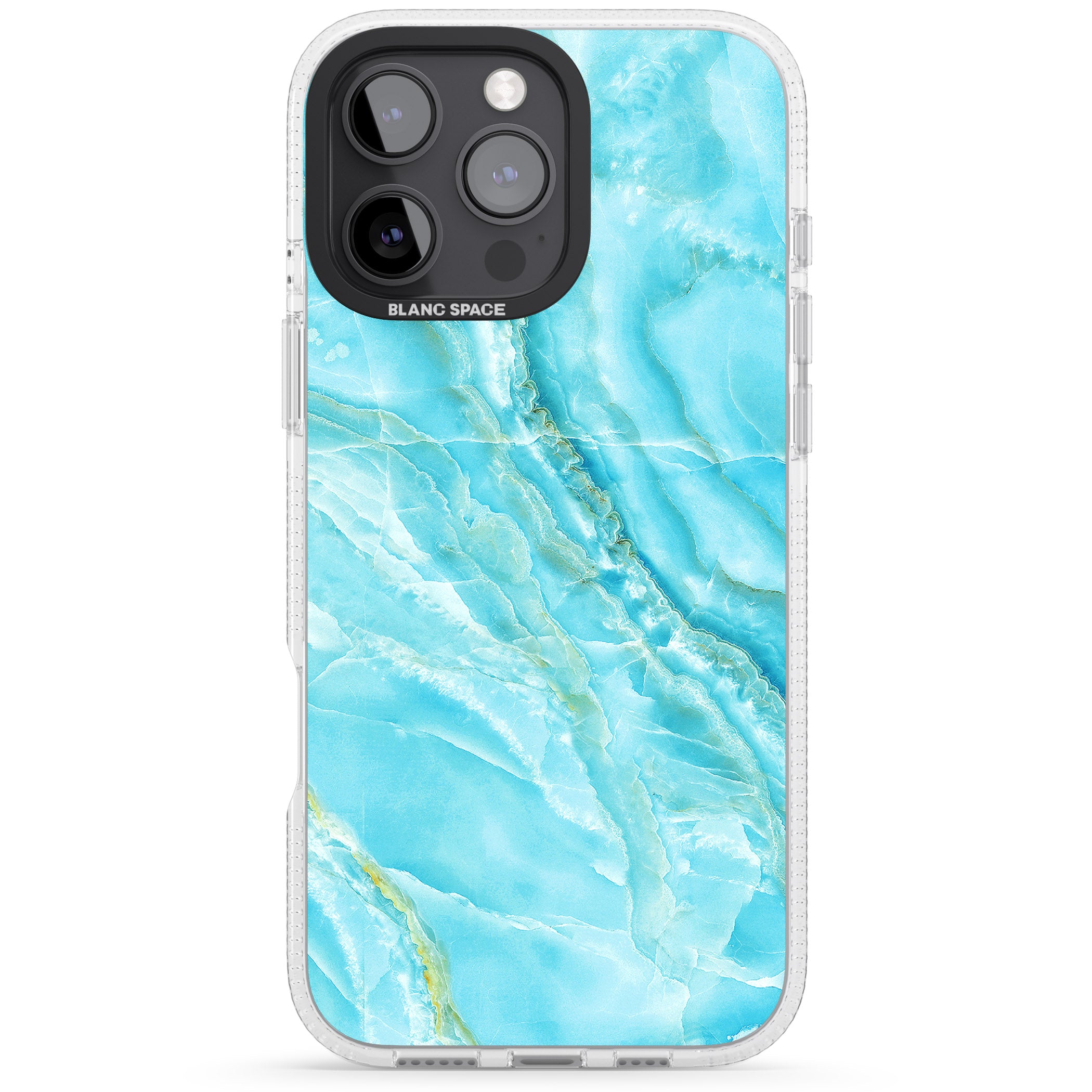Bright Blue Onyx Marble iPhone 16 Pro Max / 16 Pro Clear Case Impact Air - Blanc Space