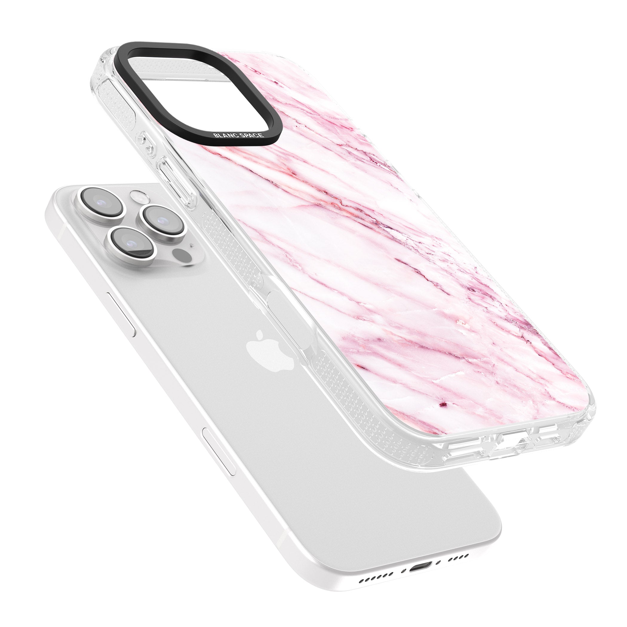 White & Pink Onyx Marble Texture iPhone 16 Pro Max / 16 Pro Clear Case Impact Air - Blanc Space